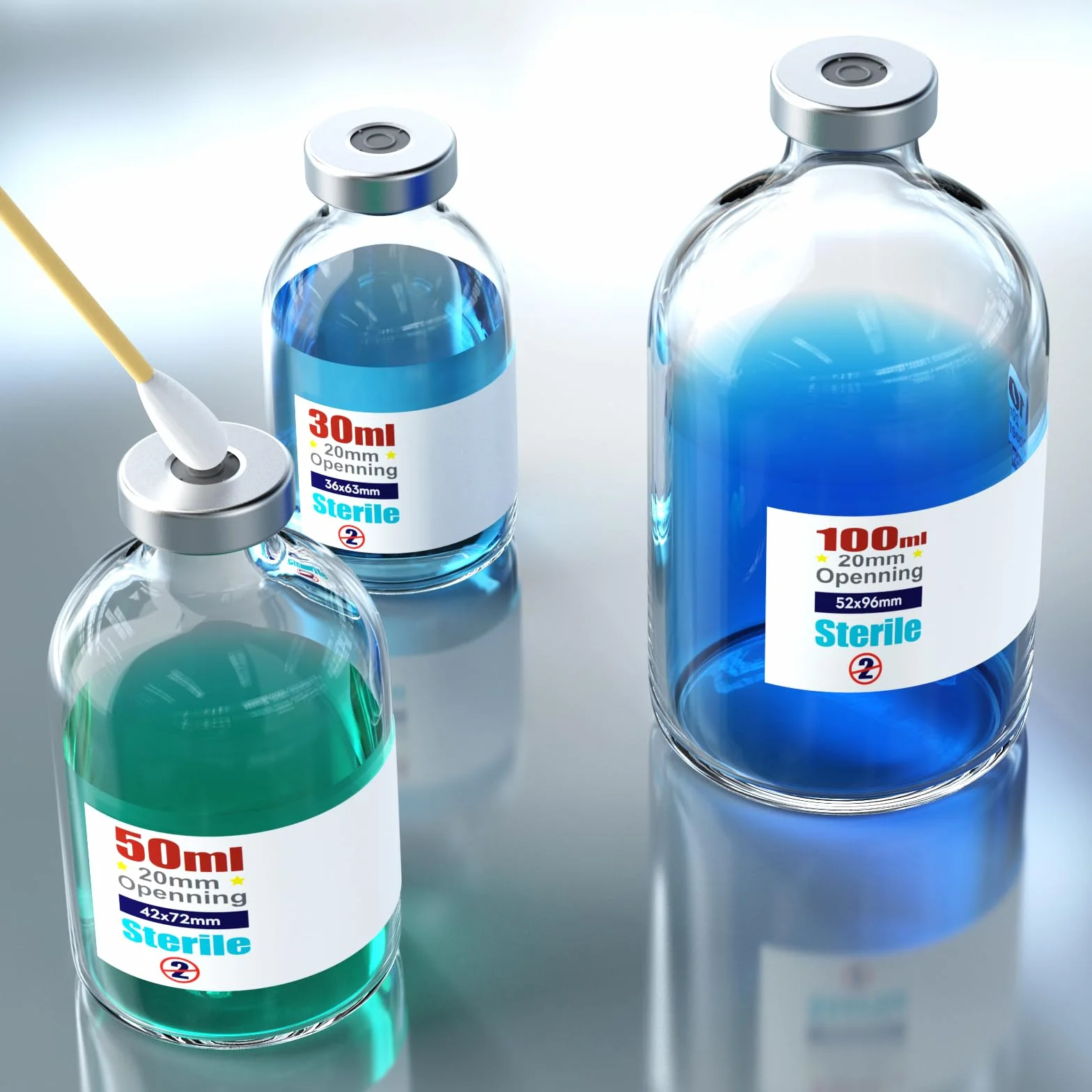 Flaconcini sterili vuoti con porta di iniezione autorigenerante, con tappo in alluminio, confezione sterile ZHANXUBIO (6,50 ml)