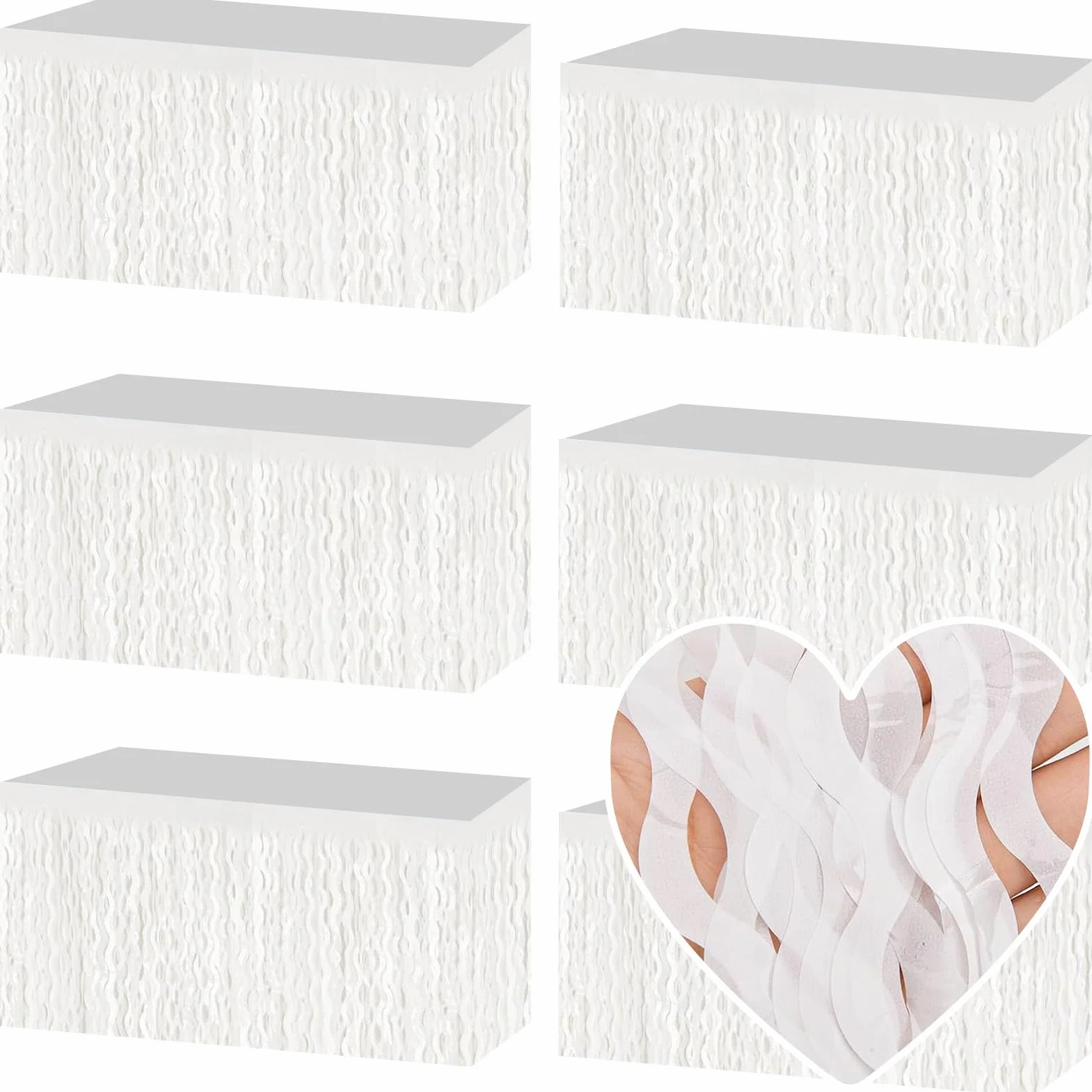 Gonne da Tavolo con Frange in Lamina di Alluminio Bianco Macaron 73 x 274 cm, 6 Pezzi