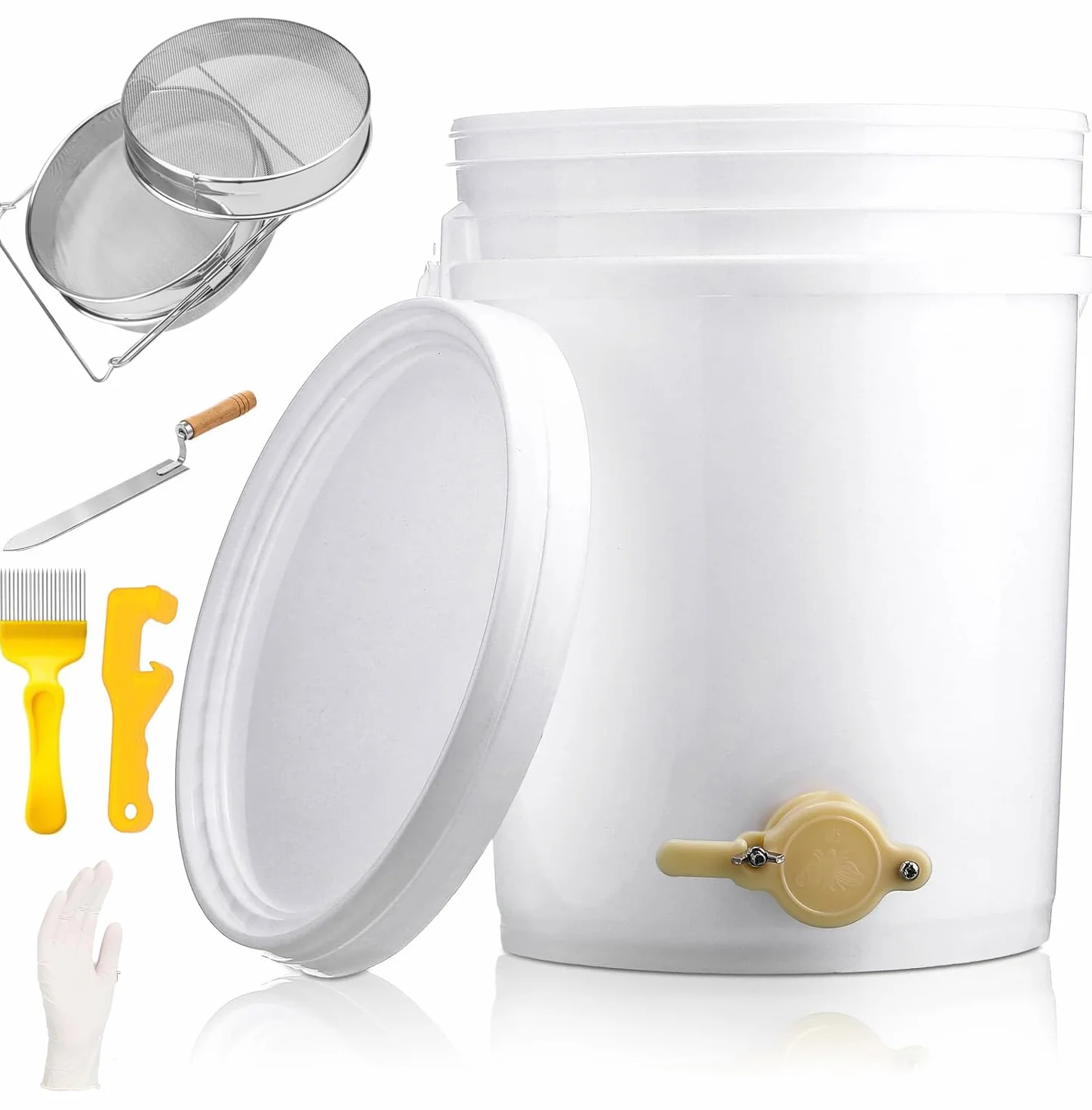 Attrezzature per la raccolta del miele, Secchio per miele 20L con Setaccio doppio, Forchetta coltello disopercolatore, per apicoltura