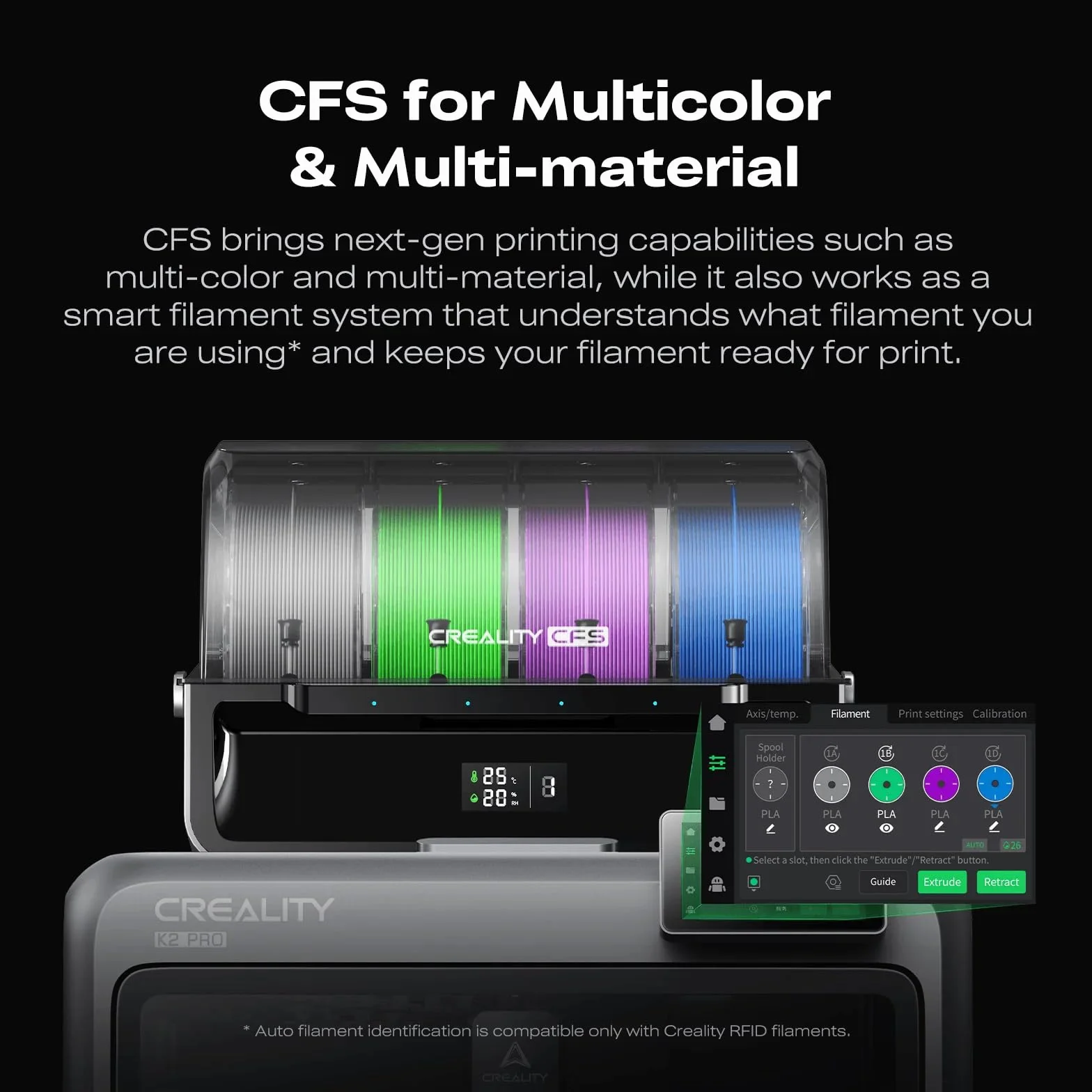 Creality K2 Pro Combo Stampante 3D con sistema di filamento CFS, stampa multicolore, livellamento automatico, ampio volume di stampa 300 × 300 × 300 mm, camera riscaldata attivamente, 600 mm/s