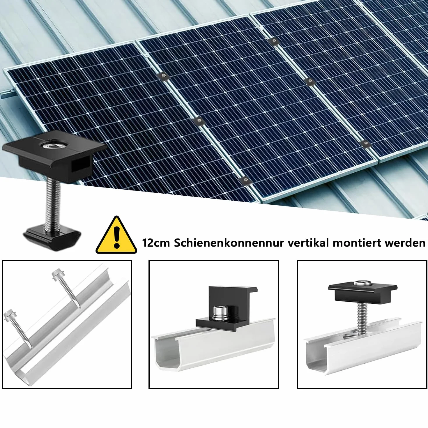 Kit di supporto per pannello solare, supporto per pannello solare, binario di fissaggio PV, supporto per tetto piatto fotovoltaico per moduli di spessore 30-35 mm, supporto PV per tetto piatto