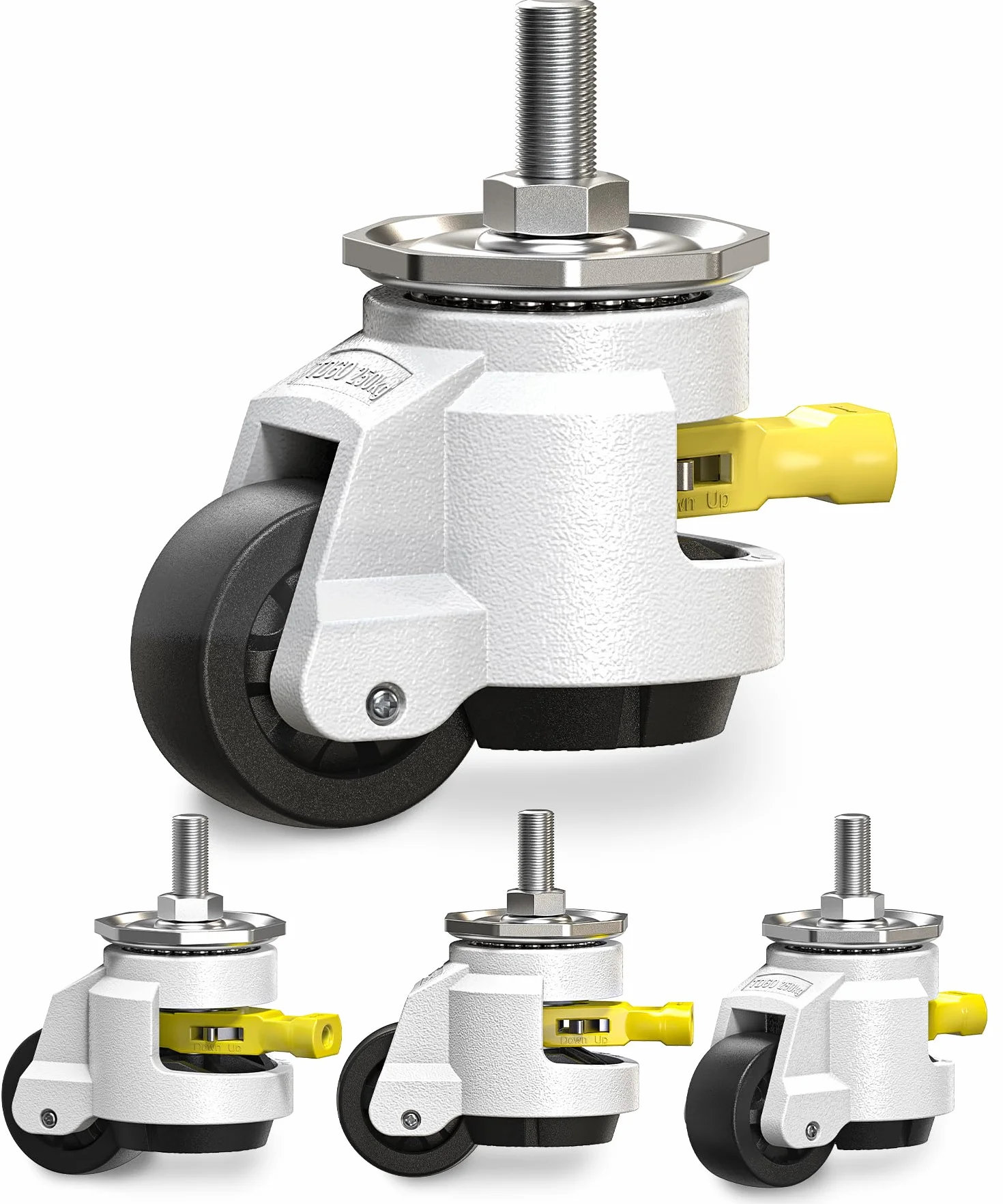 HOLKIE Ruote girevoli con stelo Set di 4 carichi pesanti, ruote retrattili M12 e 1/2" e dimensioni della vite, ruote regolabili per mobili, banchi da lavoro, macchine, capacità totale 1000 kg