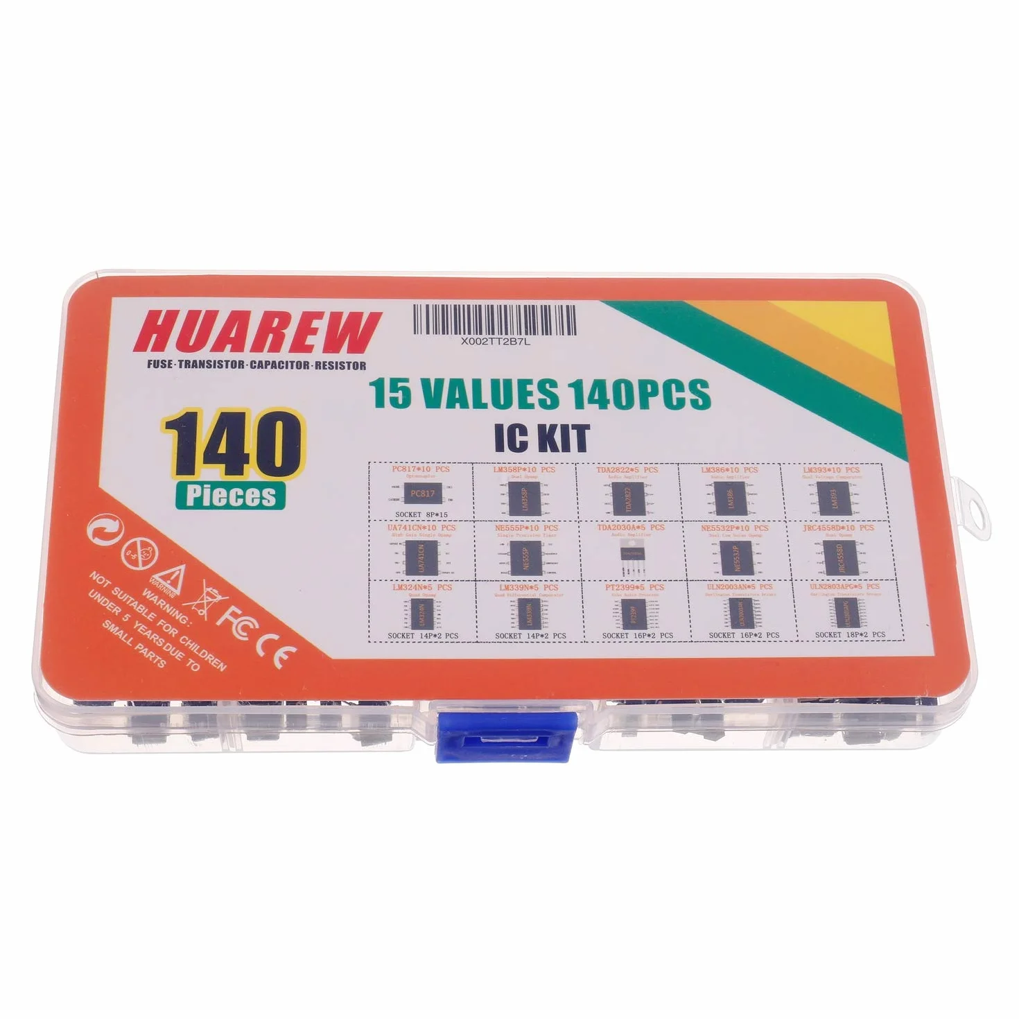 15 Valori 140 pezzi Timer Opamp Accoppiatore Darlington PC817 LM358P TDA2822 LM386 LM393 UA741CN NE555P TDA2030A NE5532P JRC4558D LM324N LM339N PT2399 ULN2003AN ULN2803APG IC Assortimento Kit
