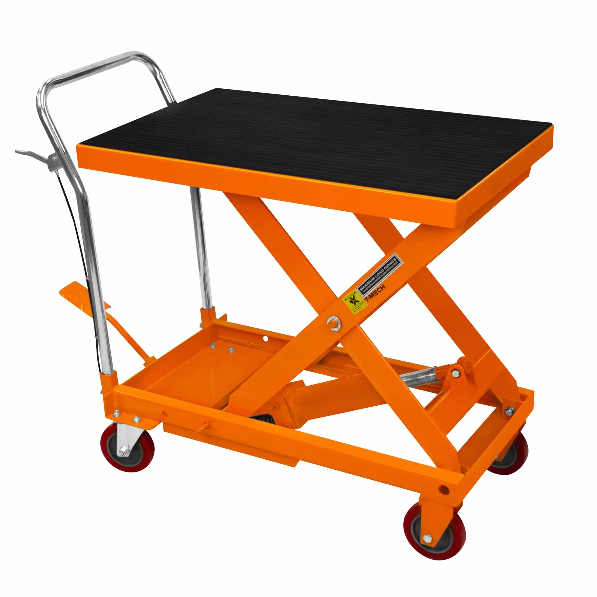 Pedana Idraulica 500KG 1100LBS Carrello mobile Carrello multi altezza Posizione di blocco pedale manuale Tappetino in gomma antiscivolo rimovibile 4 ruote 2 bloccaggio 81cm x 51cm
