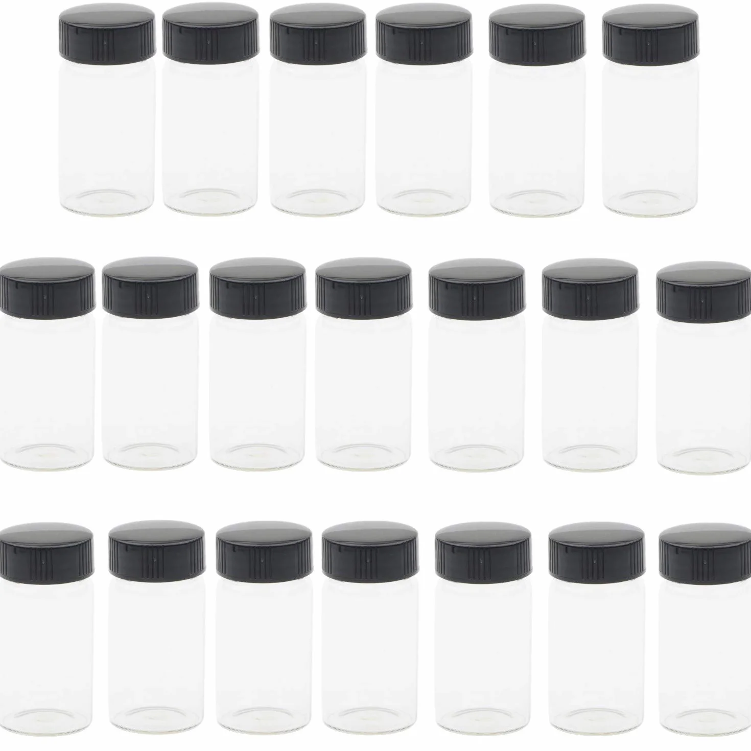 KAHEIGN 20Pcs Fiale di Vetro Trasparente, 20ml 2/3 Oz Bottiglie di Vetro Campione con Tappo Nero a Vite in Plastica Contenitore Trasparente per Fiale da Laboratorio