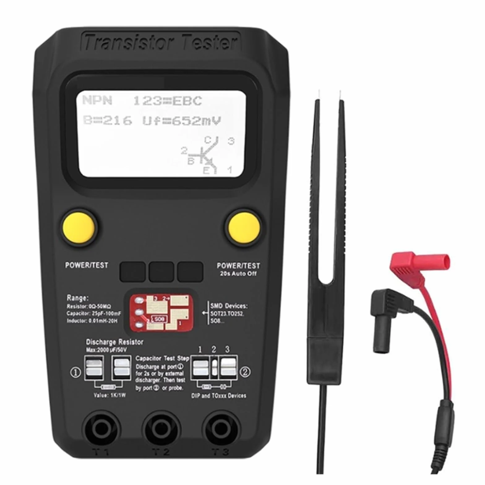 Tester For Transistor Digitale Multimetro Componenti SMD Diodo Triodo Capacità Induttanza Resistenza Lcr Meter Accurato Analisi Rilevamento Completa(ESR02PRO-Test clip)