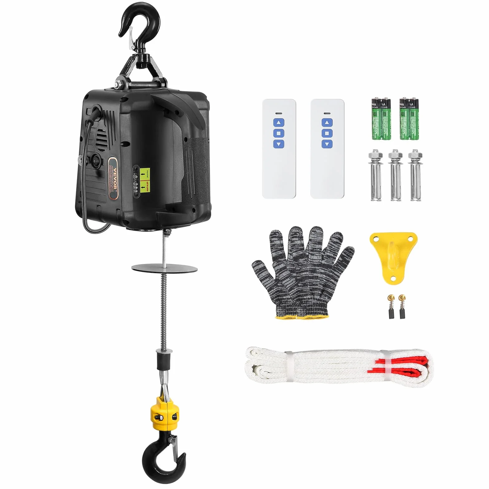 VEVOR Paranco Elettrico Portatile Carico max. circa 498,95 kg, Verricello Elettrico di Sollevamento 1500W Altezza max. di Sollevamento 7m Velocità 4m/min per Garage Officina Senza Fili con Telecomando