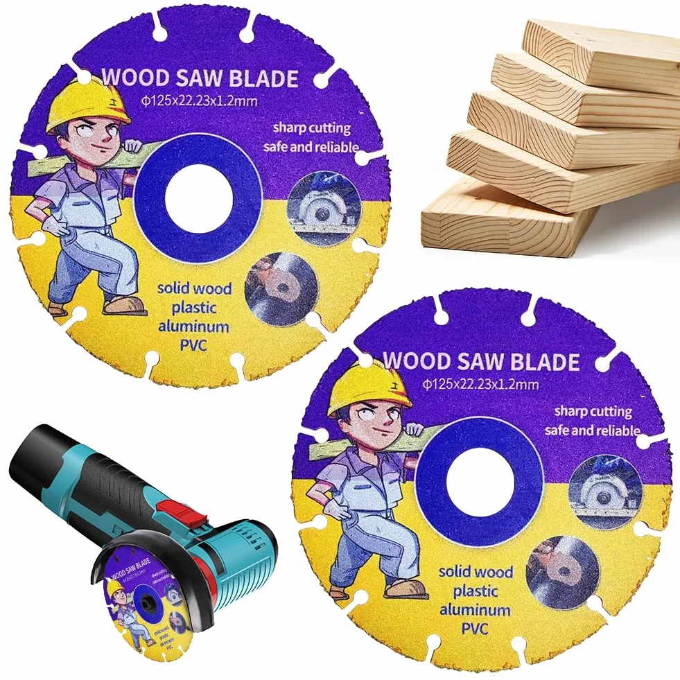 2 dischi da taglio da 125 mm, smerigliatrice angolare professionale in metallo duro, legno, compensato, gomma, plastica, per lavorazione del legno (125 mm, 2)