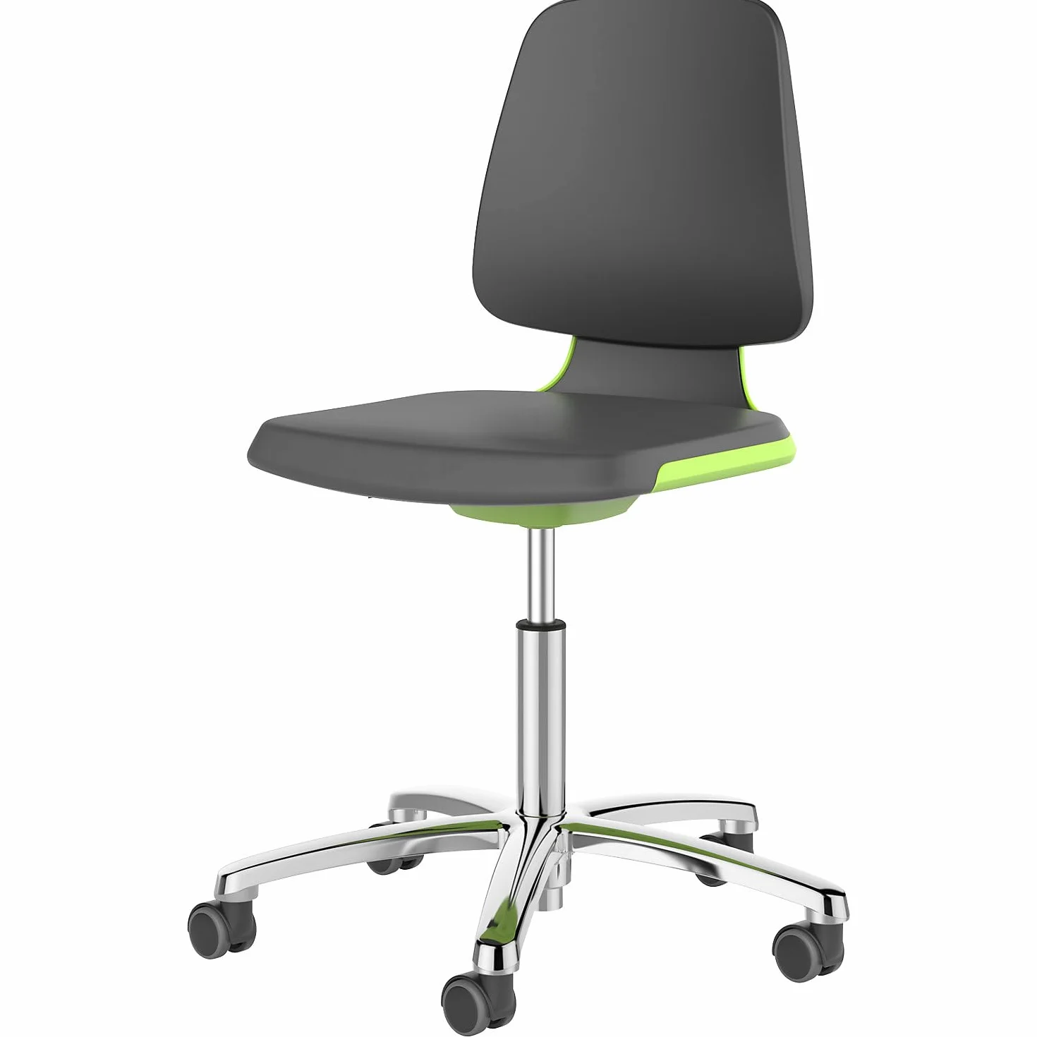 BIMOS | Sedia girevole da lavoro LABSIT | basamento a cinque razze con rotelle | sedile in PU espanso | verde
