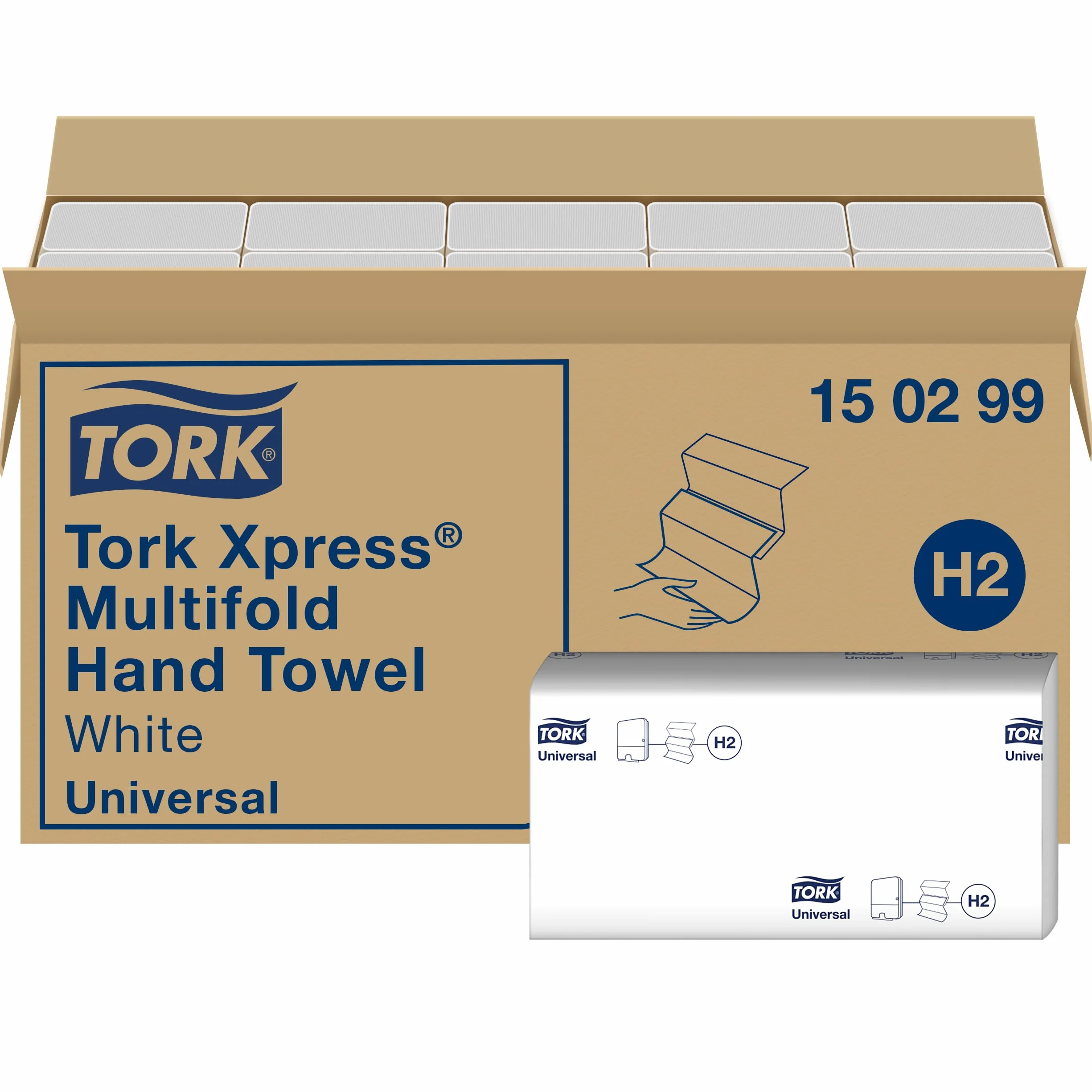 Tork 150299 Xpress Asciugamani intercalati piegati a Z Universal, compatibili con il sistema H2, 2 veli, 1 conf. da 20 pacchetti x 237 asciugamani, colore bianco