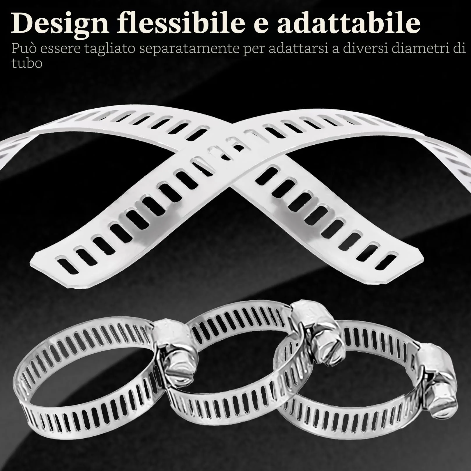 Fascette Metalliche Stringitubo Acciaio Inox 304 Regolabili, Cinghia Forata per Tubi Acqua Gas, 10 Clips