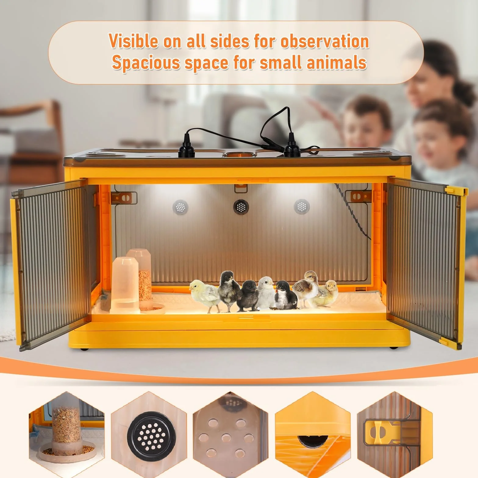 Chioccia Artificiale per Pulcini, Lampada Riscaldante, Scatola per Incubatrice per Pollame, con Mangiatoia e Abbeveratoio Automatico per Pulcini, per Cuccioli, Anatre, Uccello, Quaglie (XXL)