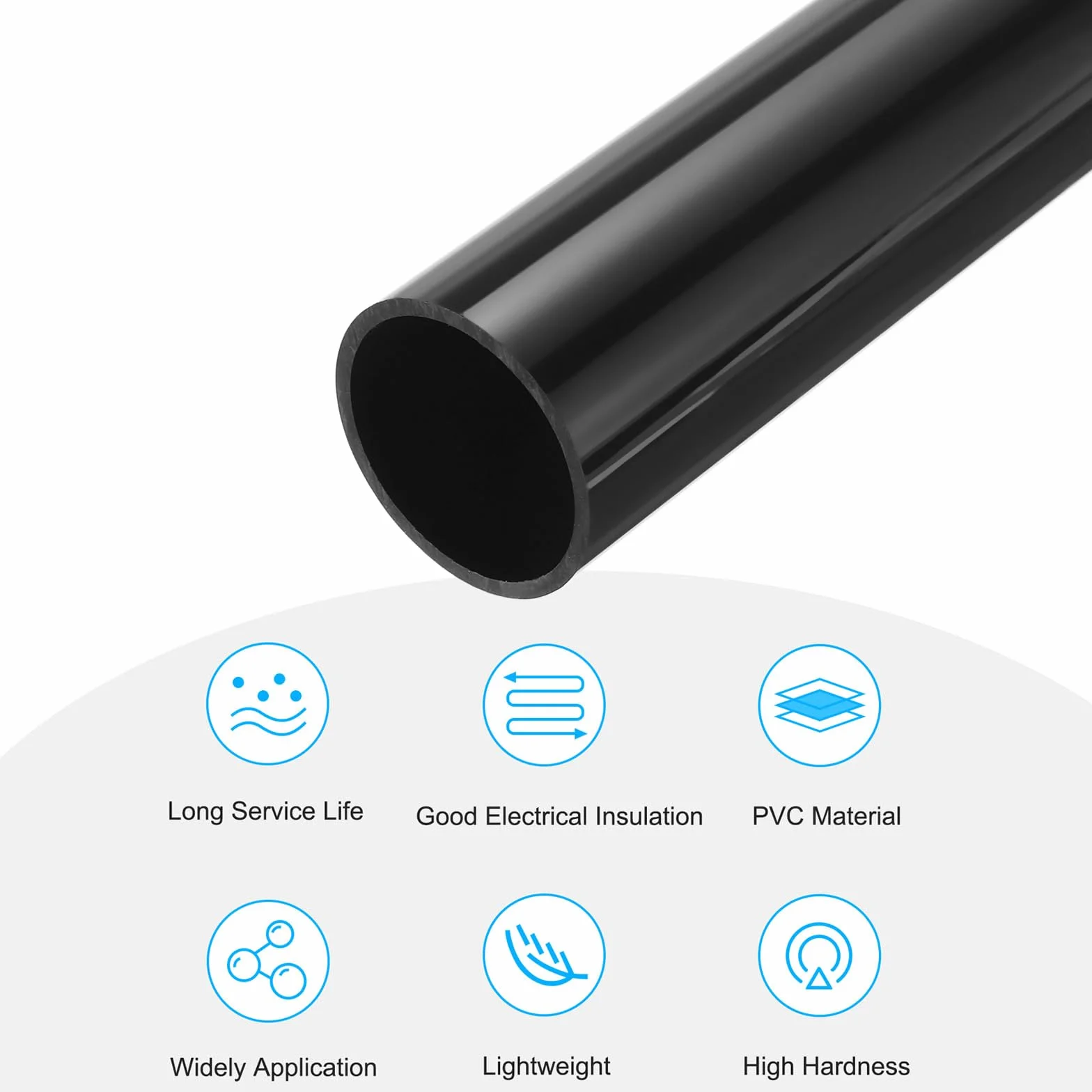 Sourcing Map Tubo rigido in PVC da 5 cm, diametro interno 45mm, diametro esterno 350 mm, nero, ad alto impatto, per tubi dell'acqua e artigianato, manicotto per cavi