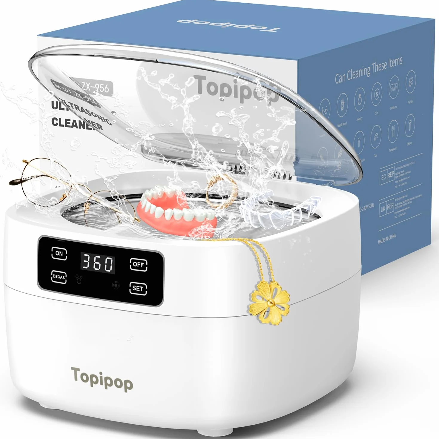 Pulitore Ultrasuoni, Lavatrice Ultrasuoni48 kHz, Pulitore a Ultrasuoni da 750 ml, Ultrasonic Cleaner Professionale per la Pulizia di Occhiali, Gioielli, Orologi, Anelli, Protesi Dentarie (Bianco)