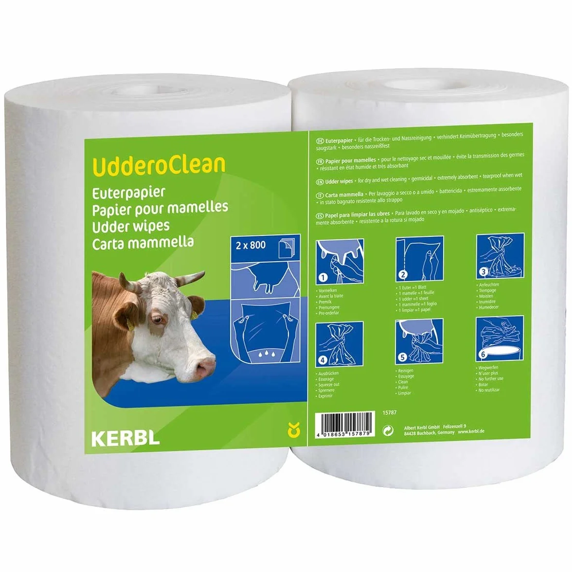 Carta per mammelle UdderoClean, 6 x 800 fogli, specifica per bagnato.