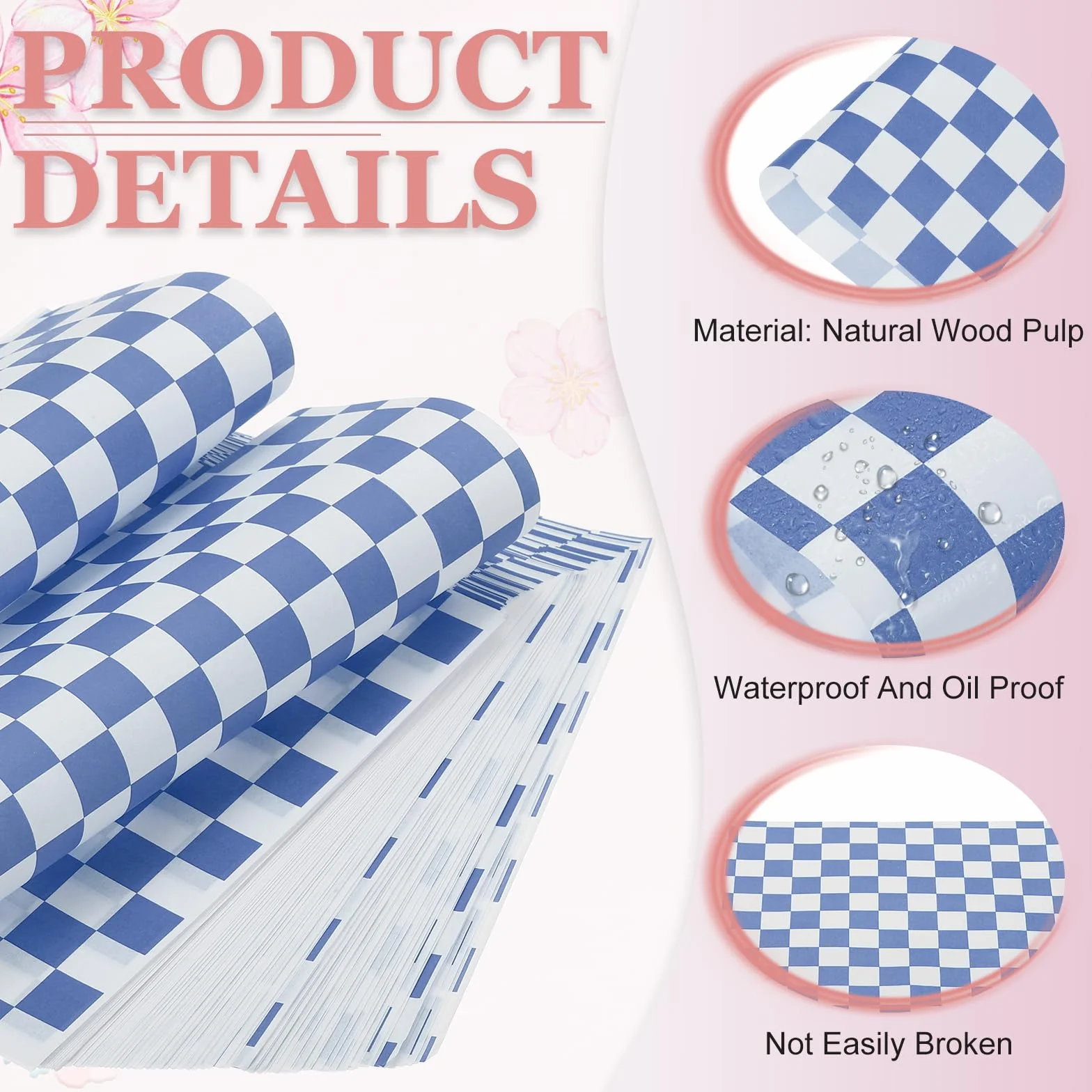PATIKIL Fogli Di Carta Cerata 15cm x 15cm, 100Pz Carta Assorbente Per Alimenti Con Motivo A Quadri Per Panificio Caffetteria Cucina Domestica Fai Da Te, Blu