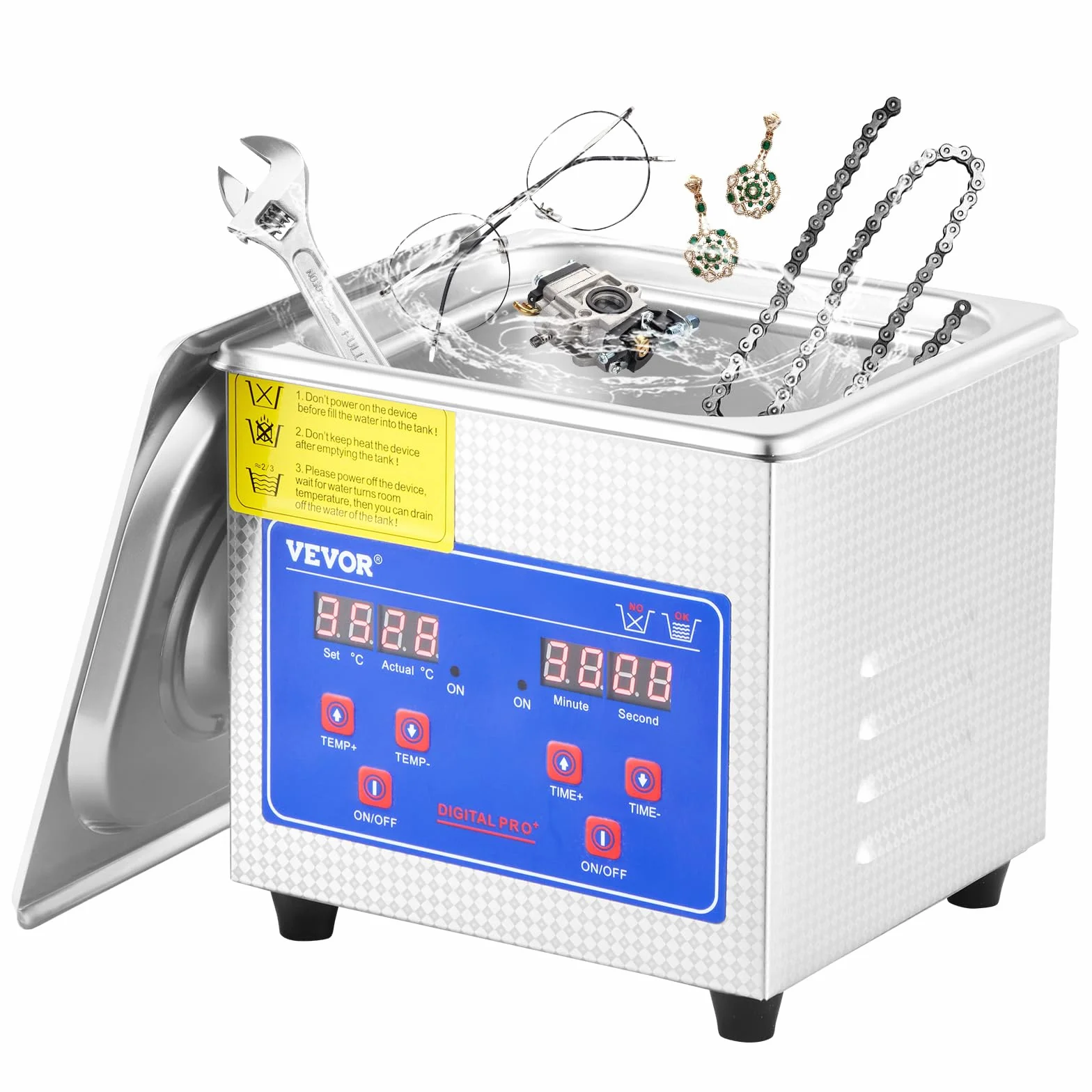 Pulitore ad Ultrasuoni 1.3L Macchina di Pulizia ad Ultrasuoni in Acciaio Inossidabile Timer Riscaldamento Digitale Pulizia di Gioielli per Uso Domestico Personale Commerciale
