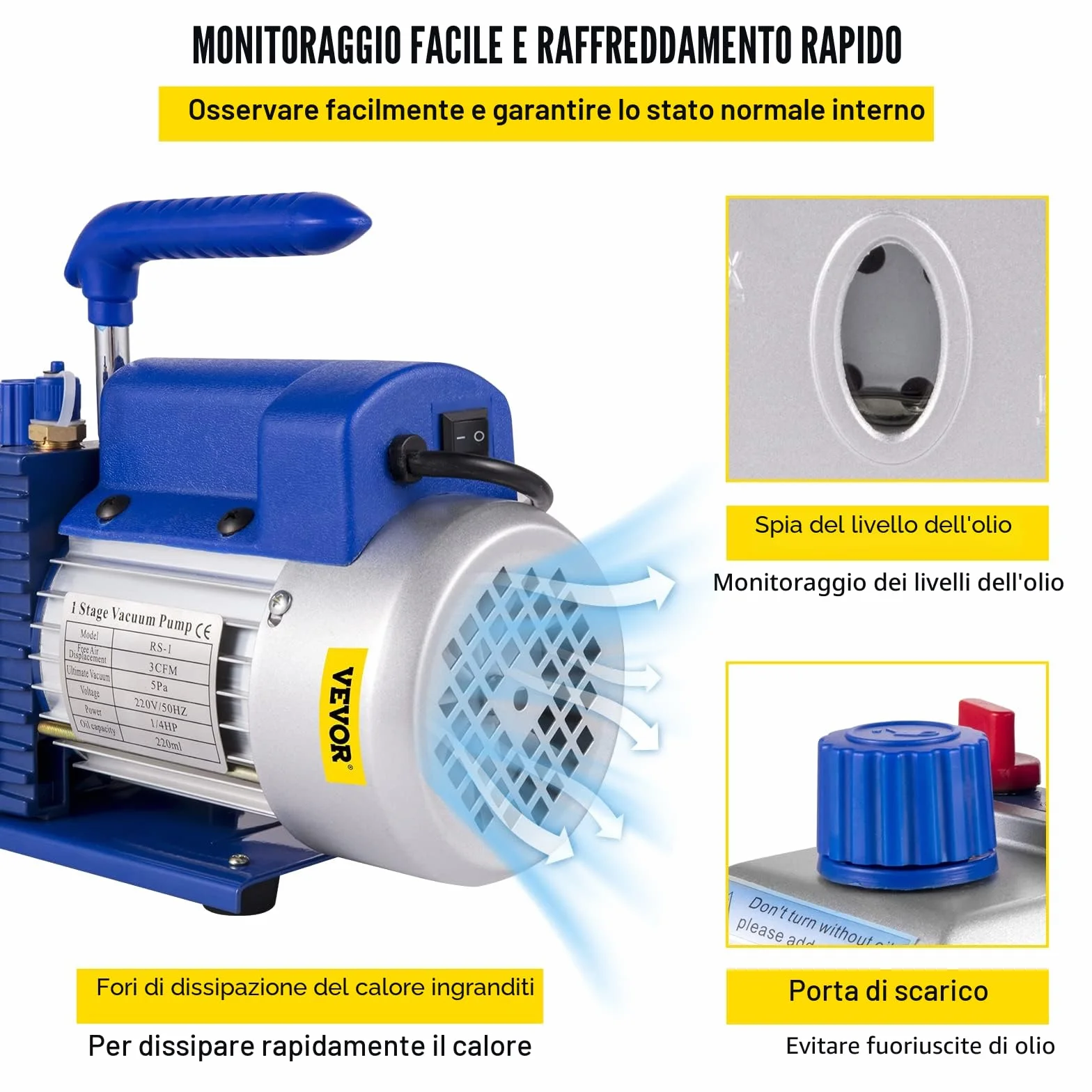 Mophorn 3CFM Pompa per Vuoto, 1/4 HP 85 Lt/min Pompa per Vuoto Frigorista HVAC Set di Misuratore di Collettore CA/CC, Pompa a Vuoto Aria Condizionata a 1 Stadio per Refrigerante e Degasaggio