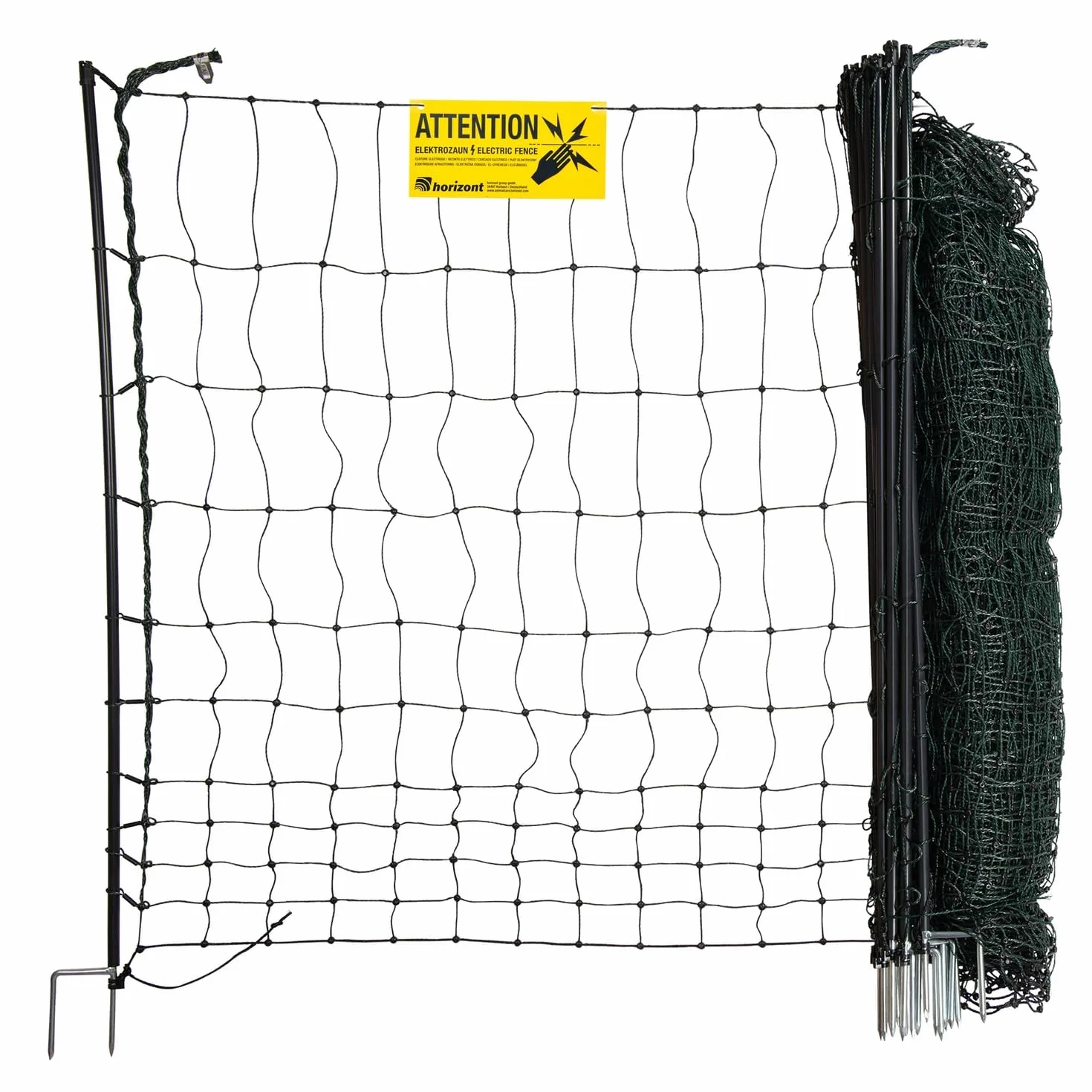 horizont easyLine - Recinzione elettrica per polli da 25 m di lunghezza, 105 cm di altezza, 7 pali in PVC con doppia punta, verde, recinzione per pollame con corrente, recinzione mobile, beccuccio per