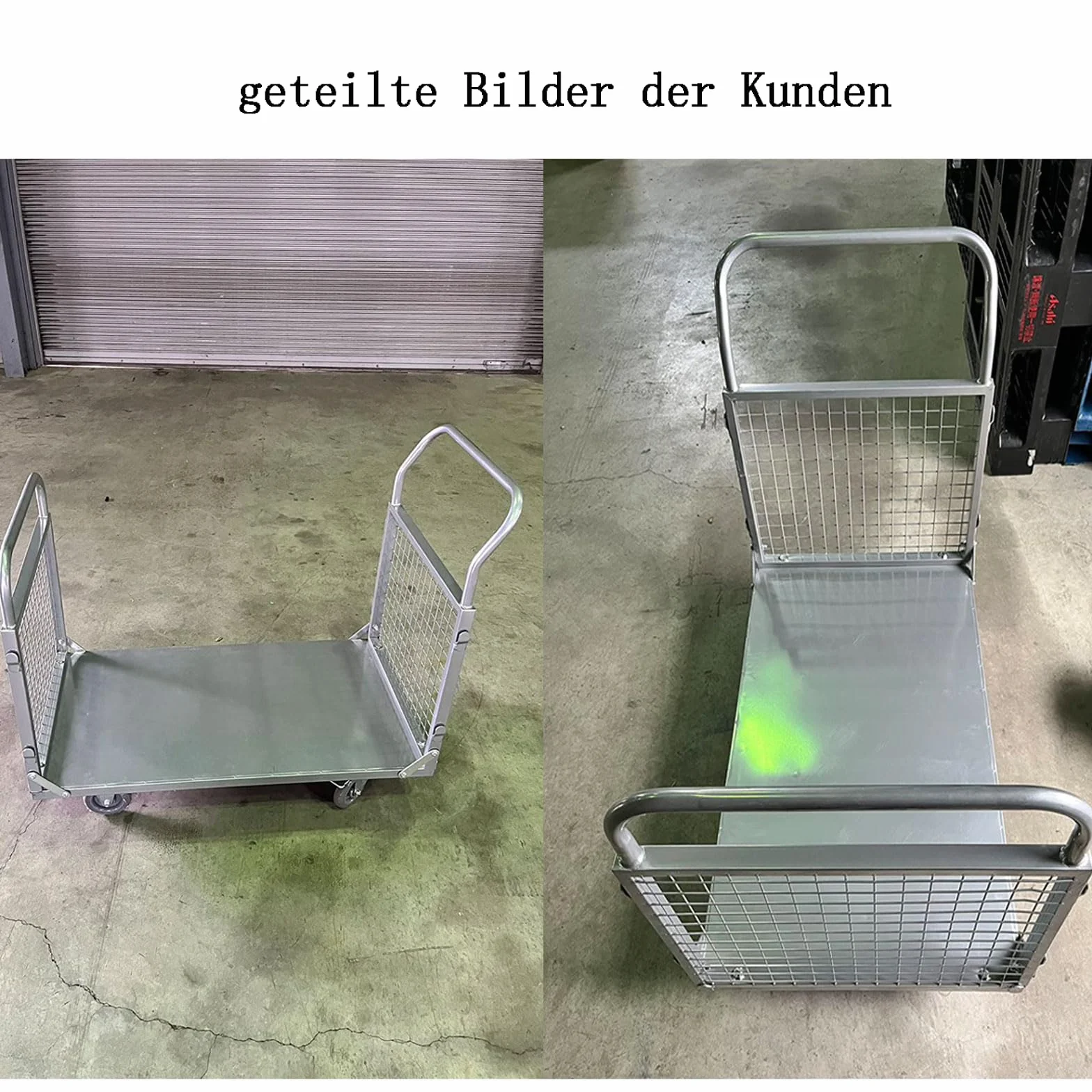 4 in 1 Carrello con Ruote Portatutto 400 kg Griglia Laterale Rimovibile Ruote Girevoli con Freno, Carrello da Trasporto Lavoro Carrelli a Piattaforma Caricatore Pieghevole Industriale