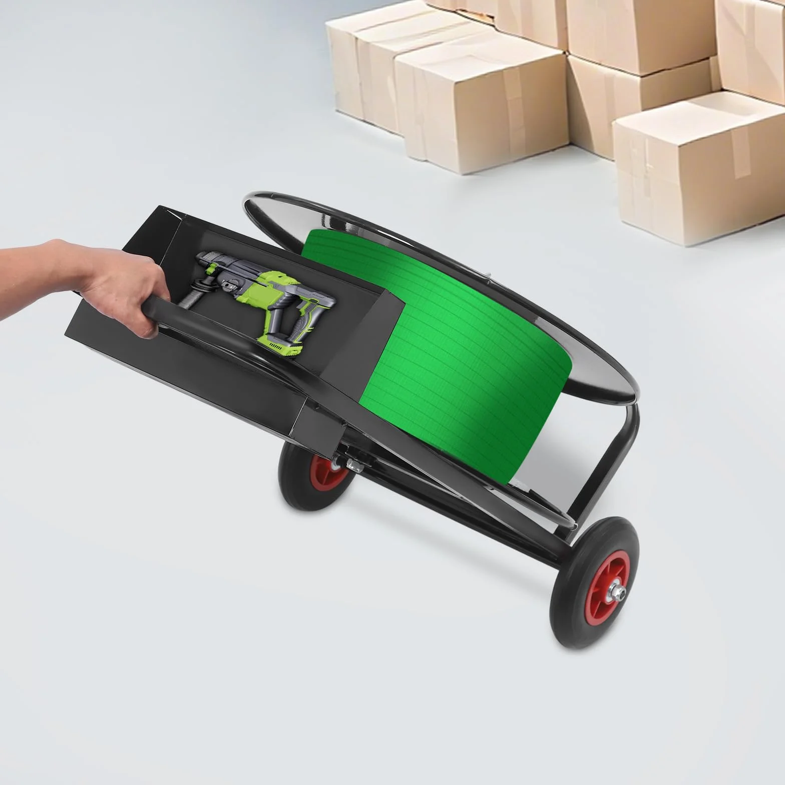 Carrello per reggette pesanti | Dispenser portatile per 80 kg di portata e compatibile con ruote da 200/400 mm | Robusto carrello per reggiatura in magazzino e officina