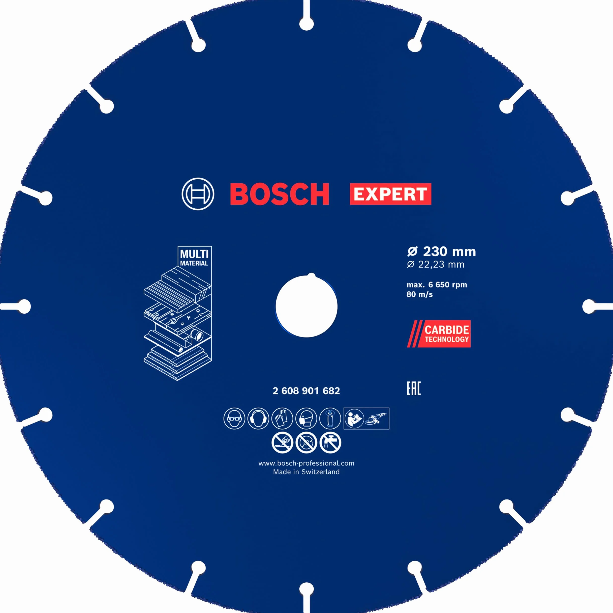 Bosch 1x Mola da taglio EXPERT Carbide Multi Wheel grandi (per Legno duro, Legno con chiodi, Ø 230 mm, Professional Accessorio Smerigliatrice angolare grande)