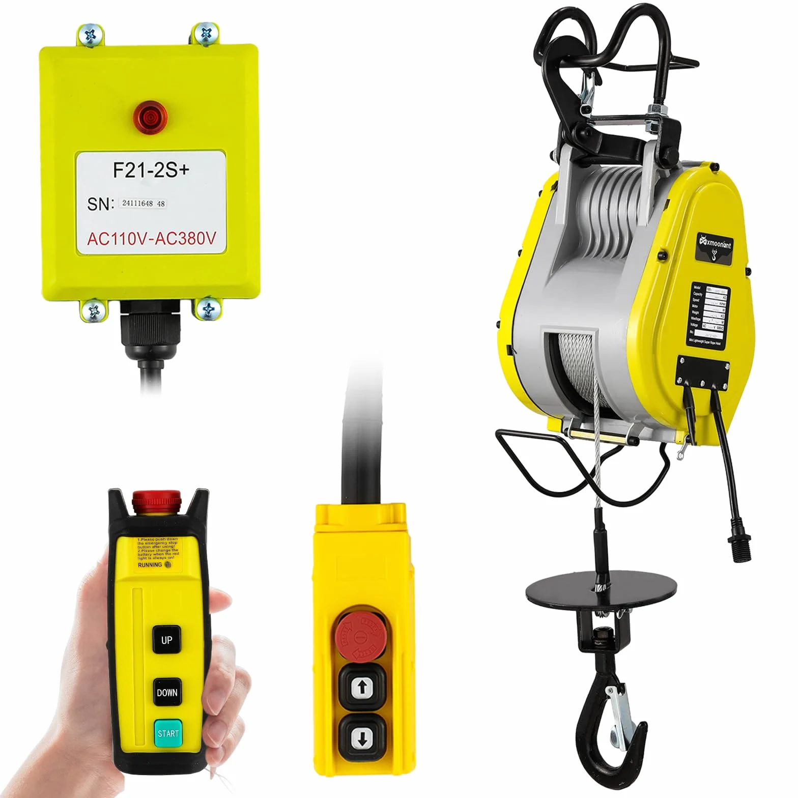 Mxmoonant Paranco elettrico 260 kg 30 m con motore brushless, 18 m/min, telecomando senza fili e telecomando via cavo, meccanismo di frenatura a doppia sicurezza leggero e stabile