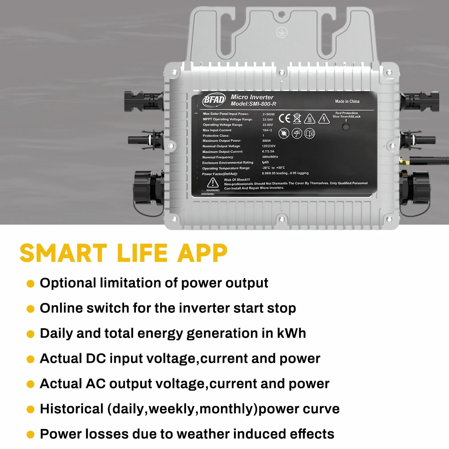 Buyweek 800w MPPT PV micro inverter solare collegato alla rete con sistema di monitoraggio del telefono cellulare WIFI, livello di protezione IP65 (SMI-800W-R)