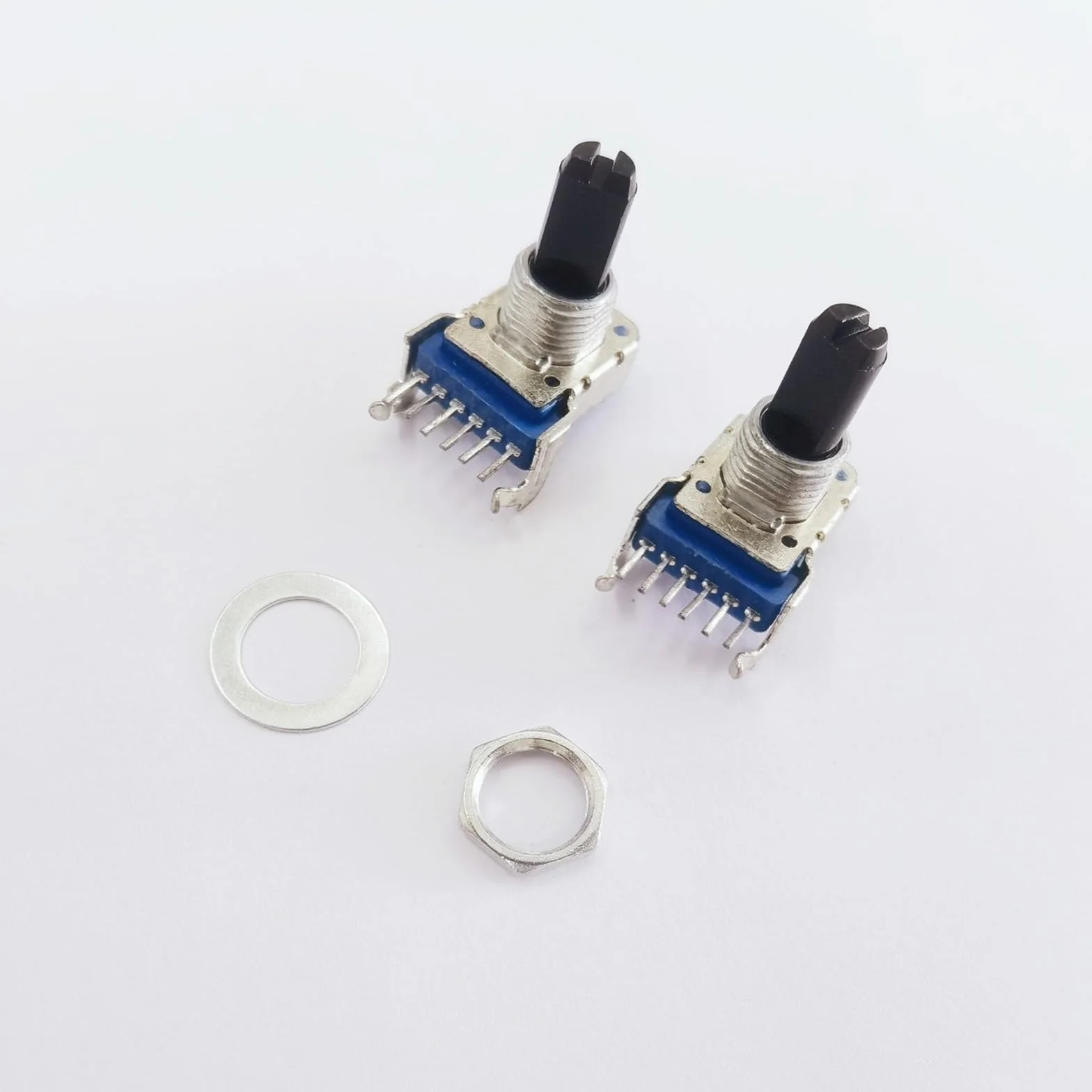 1 pz RK142 potenziometro doppio orizzontale C10K A20K B20K maniglia a punto medio con filettatura 15MMF 6 pin (INTERRUTTORE)(B20K with midpoint)