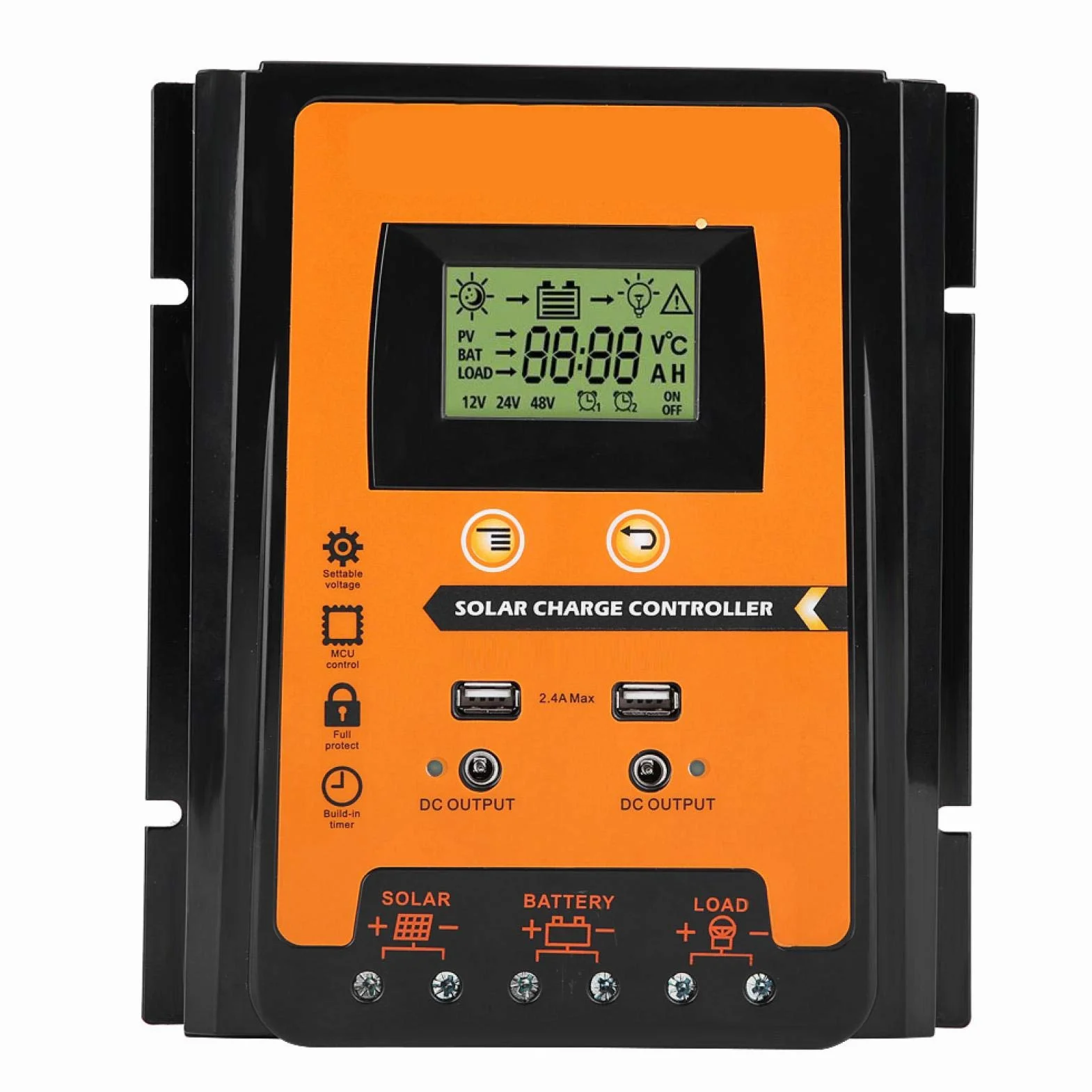 Regolatore di carica per pannelli solari, 12V 24V 30A50A Regolatore carica solare MPPT Regolatore batteria pannello solare Doppio display LCD USB70A