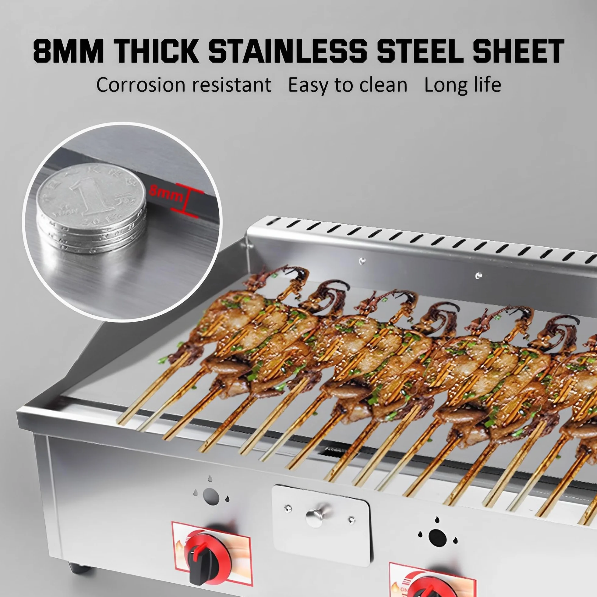 Professionale Piastra a Gas Portatile Ferro Acciaio Inox Piastra Antiaderente 40 x 35 cm Protezione Antischizzi Cassetto Scarico per Grasso Adatto per Ristoranti Bar Camping (40 X 35cm)