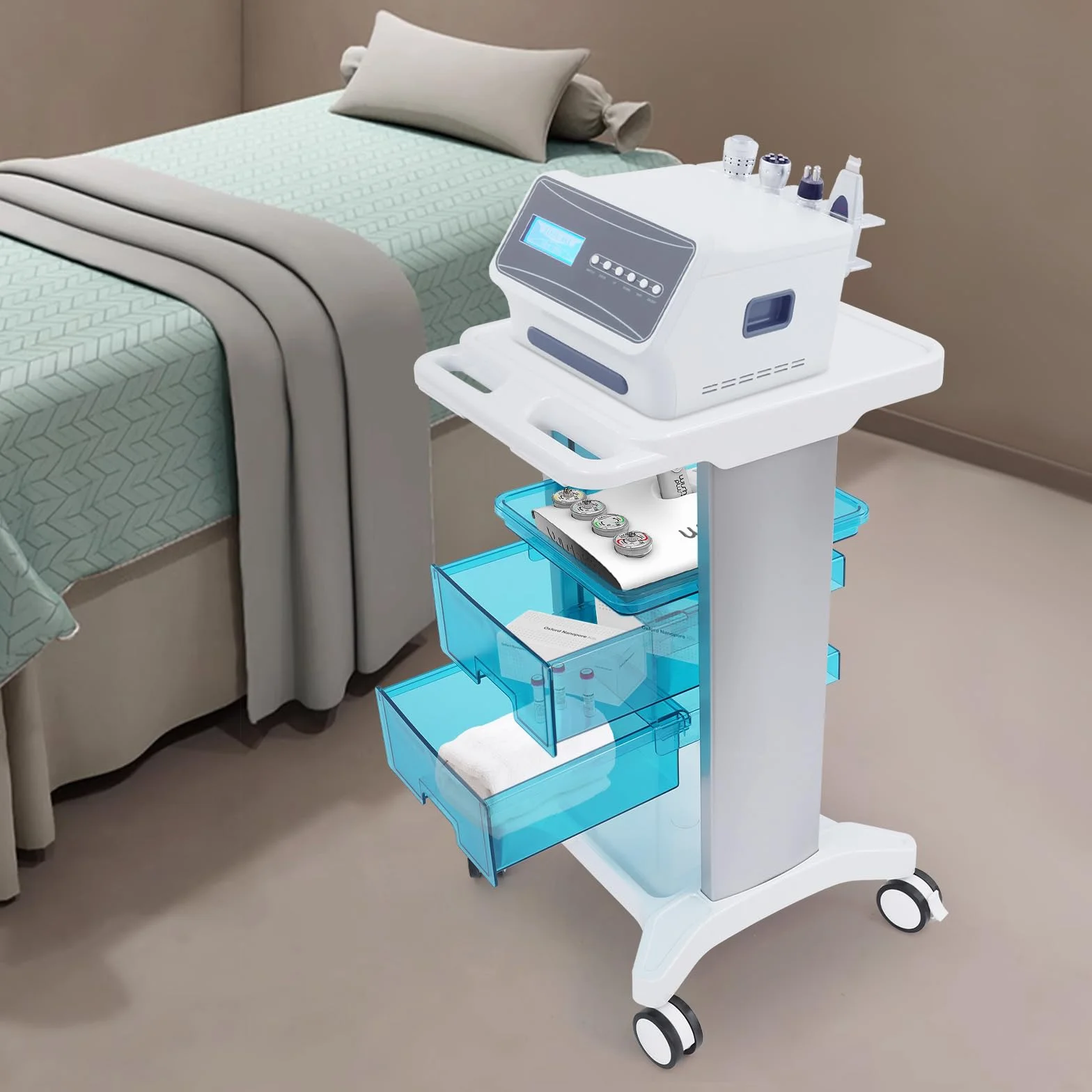 Carrello medico con 2 cassetti, carrello cosmetico da salone, portata 100 kg, carrello da portata per laboratorio, studio dentistico e salone di bellezza