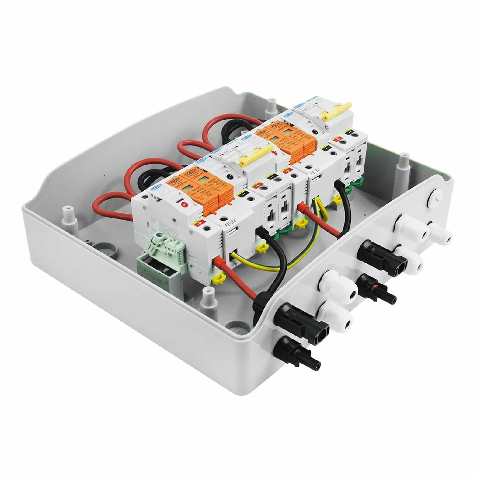 Scatola Combinata Solare Fotovoltaica Quadro di combinazione fotovoltaico solare con protezione contro i fulmini, 2 ingressi e 2 uscite, fusibile CC 600 V, MCB, SPD, scatola impermeabile IP65 a 12 vie