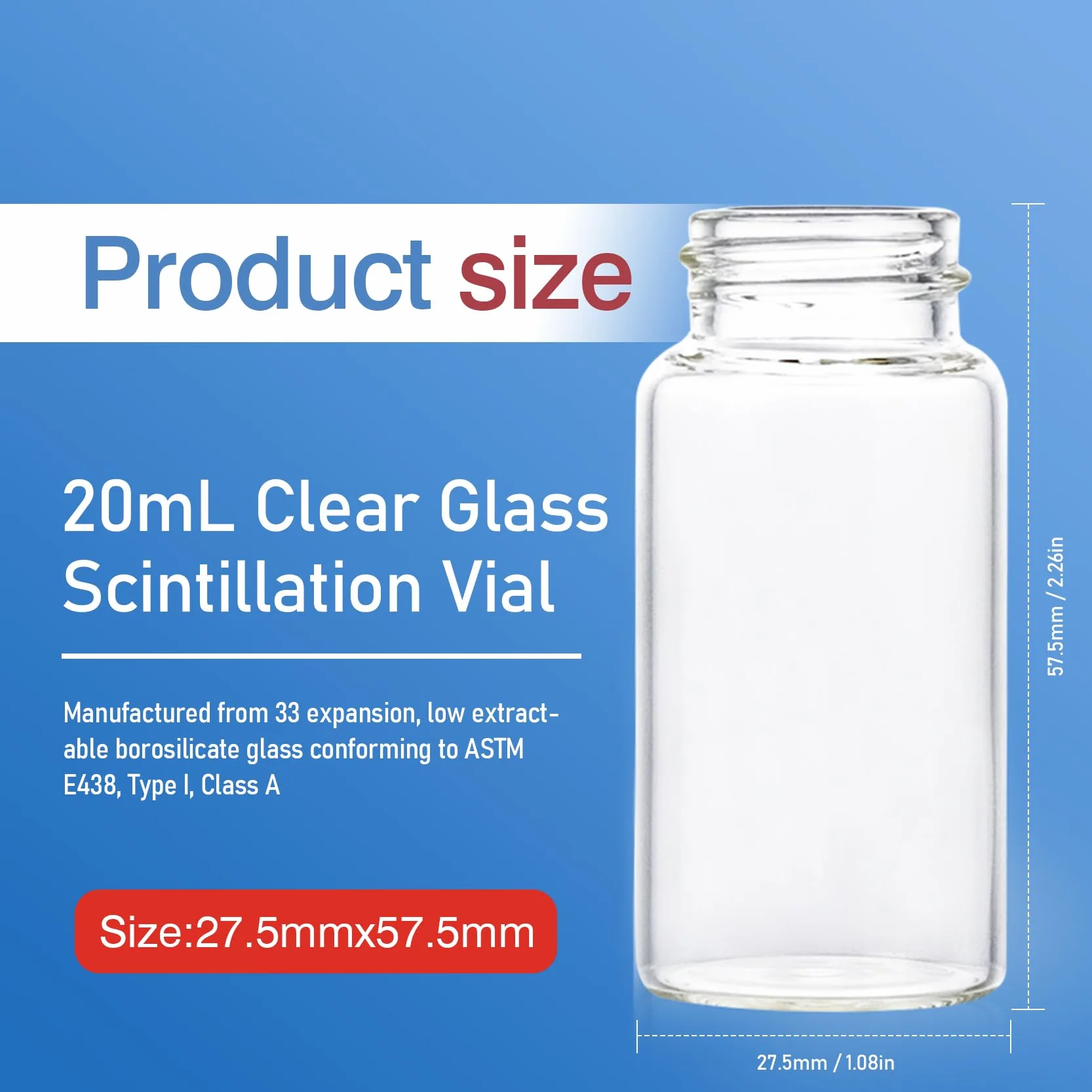 Fiale a Scintillazione da 20 ml in Vetro Borosilicato, Tappo a Vite Bianco 22-400, Rivestimento in Alluminio Argentato, 100 Pezzi