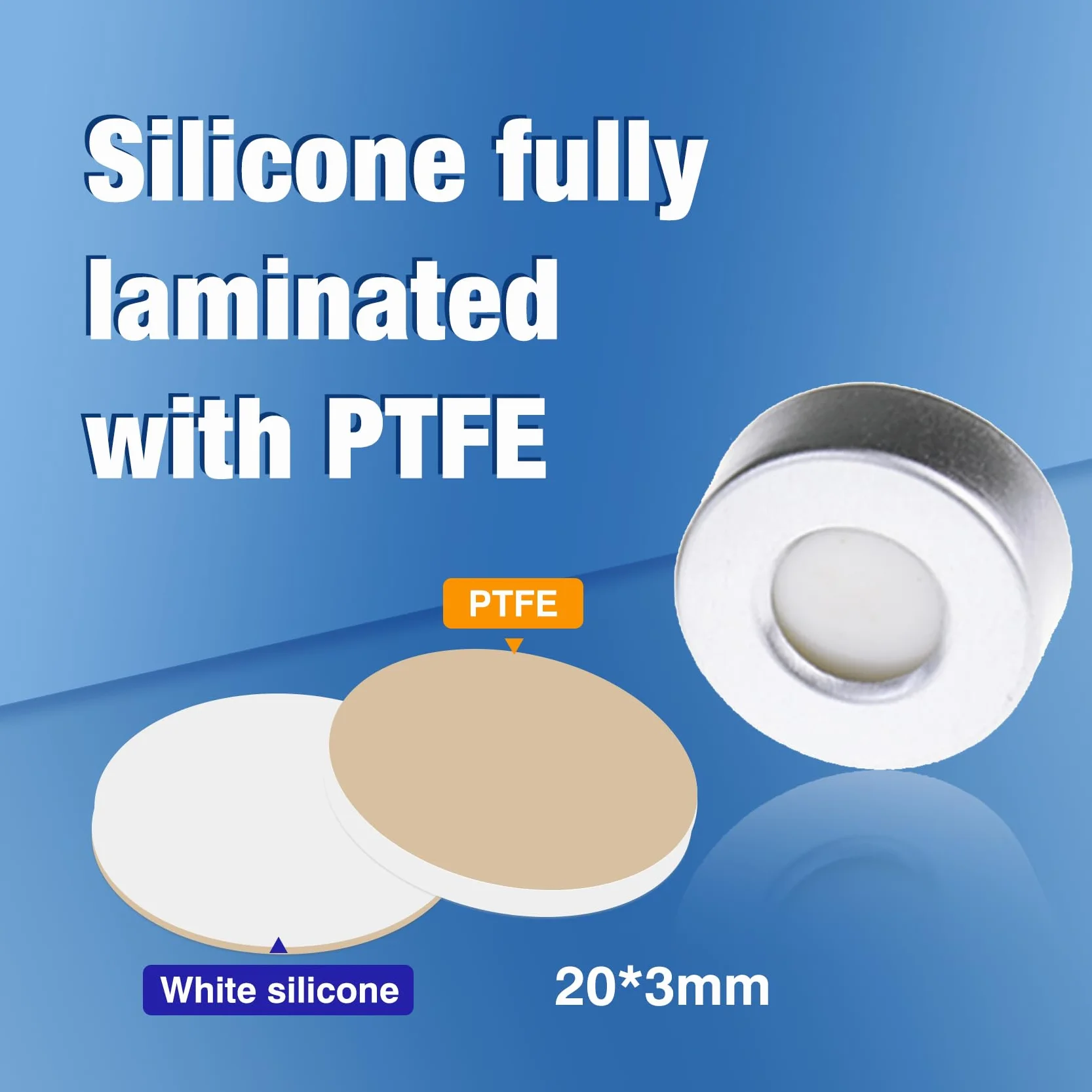 Tappo a Crimpare in Alluminio 20 mm, Guarnizione PTFE Naturale/Silicone Bianco per Fiale Spazio di Testa, Confezione da 100