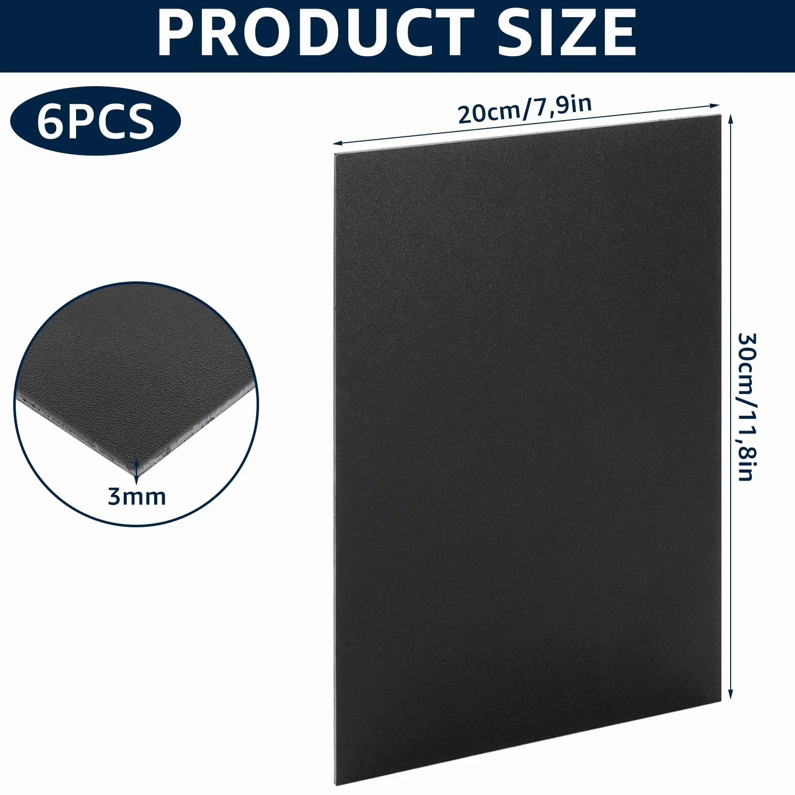 6 pannelli in plastica ABS da 3 mm, 30 x 20 cm, colore nero, per modellismo, fai da te, parafanghi per esterni, fai da te, parafanghi