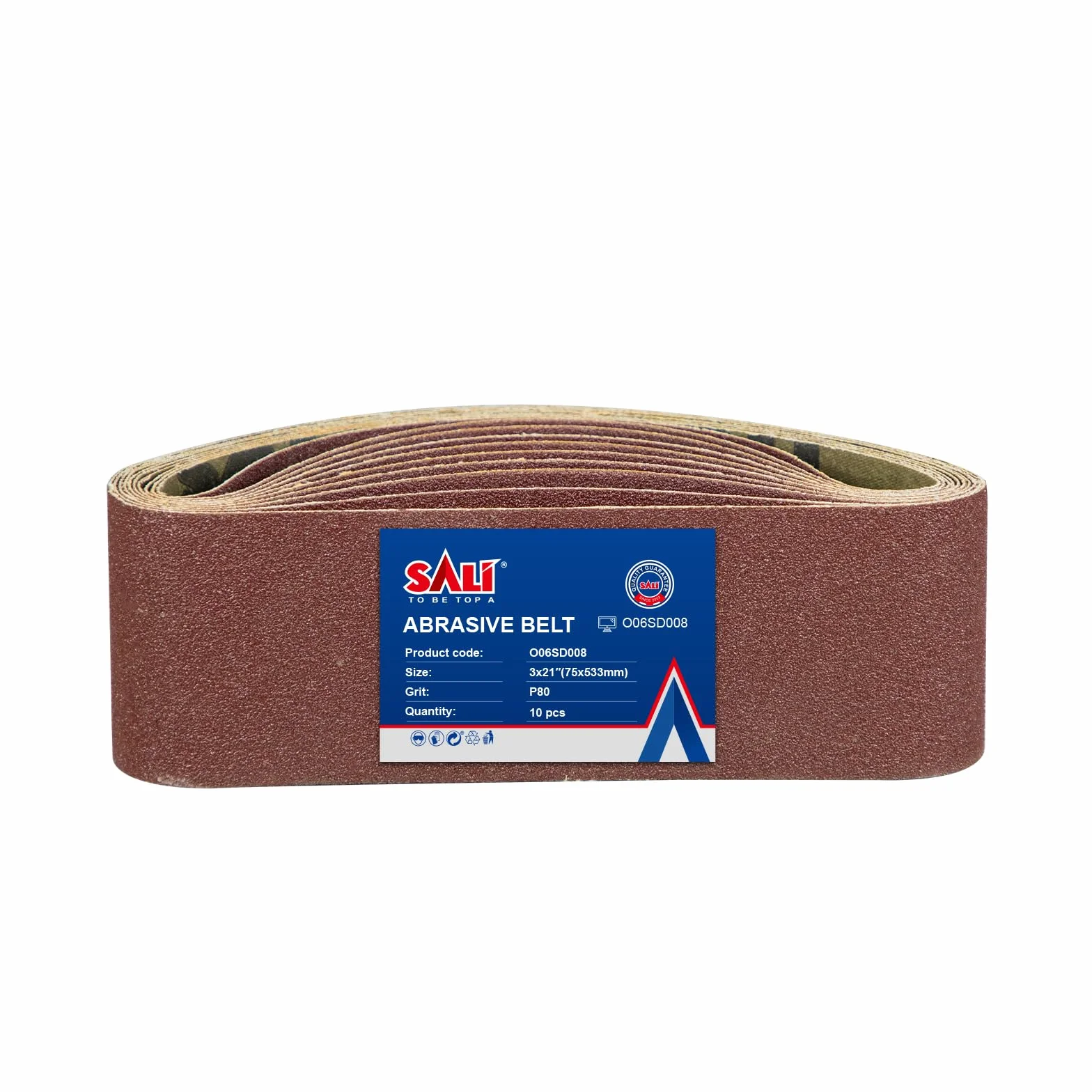 SALI Nastri abrasivi, 10 pezzi, 75 x 533 mm, grana 80, per levigatrice a nastro, levigatrice per legno, metallo, lime, affilatura e rimozione della ruggine