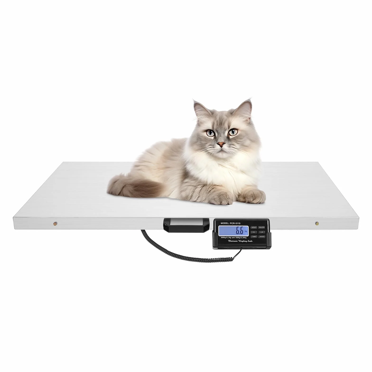 Bilancia per animali, 103,5 x 53 x 4 cm, digitale veterinaria, grande piattaforma in acciaio inox, scala industriale fino a 300 kg, schermo LCD