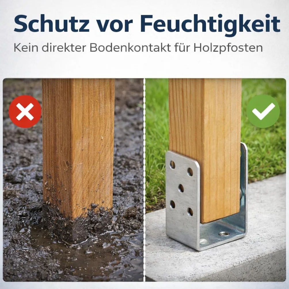 Supporto per pali a U, 50 mm, da avvitare, zincato a caldo, 4 mm, in acciaio, a forma di U, supporto per pali per costruzione in legno, ideale per terrazze, tettoie