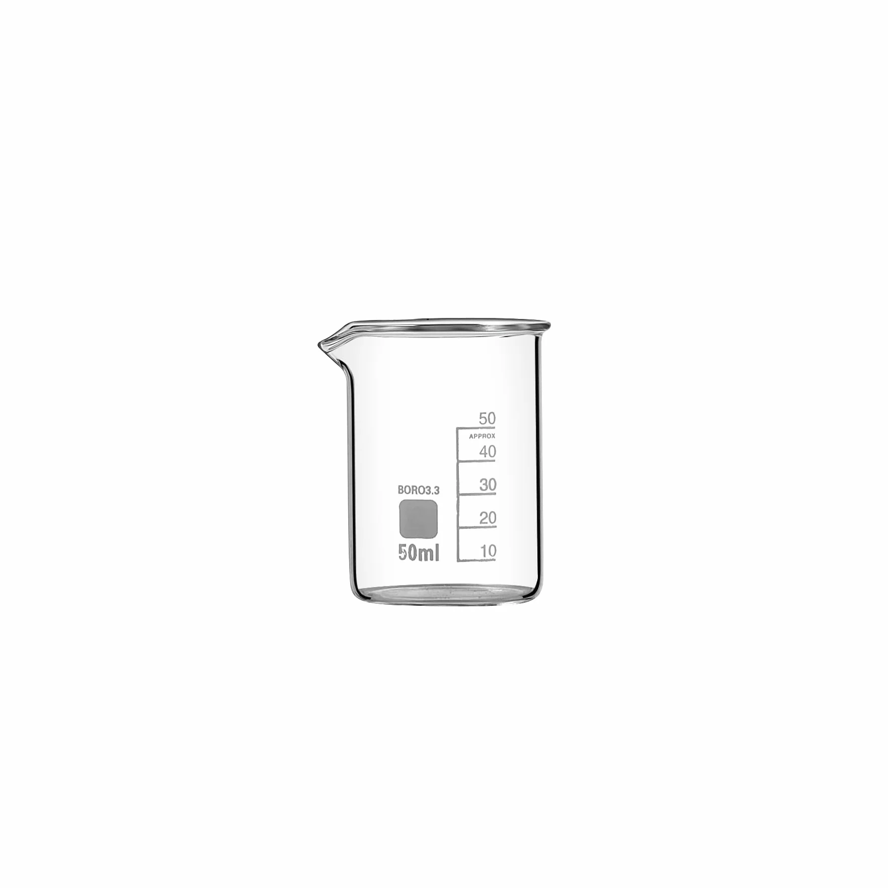 50ml Borosilicato 3.3 vetro Graduato Becher 2 in a pack