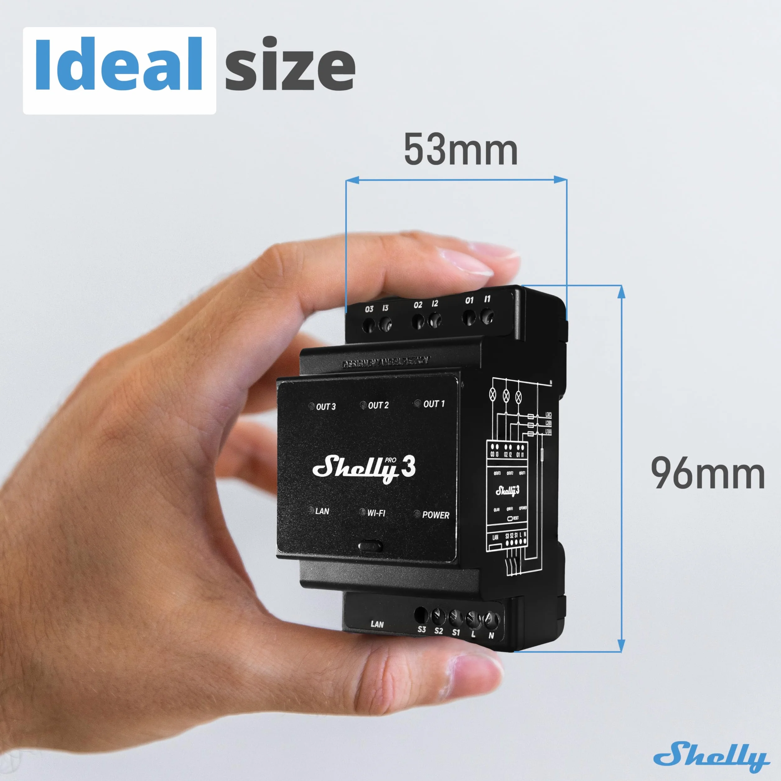 Shelly Pro 3 - Wi-Fi & LAN Smart Relè Interruttore, Mono & Trifase, 3 Canali, 16A, Contatti Puliti, Porta Garage & Cancelli, Luci & Riscaldamento Telecomando, Guida DIN, Domotica, Nessun Hub Richiesto