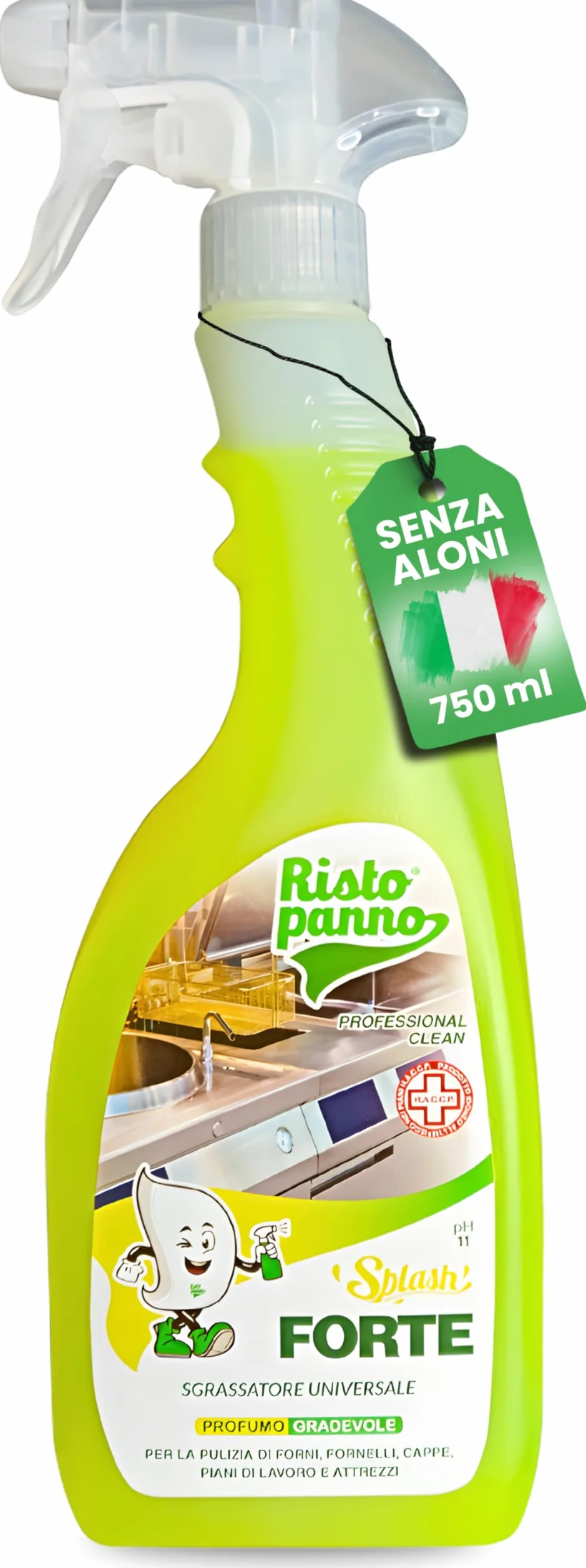 RISTOPANNO 1 x 750ml Sgrassatore Universale Professionale – Pronto all’Uso – Spray Multiuso Superfici Olio e Grasso – per Acciaio, Plastica, Cappe e Fornelli - Prodotti Pulizia - SPLASH FORTE