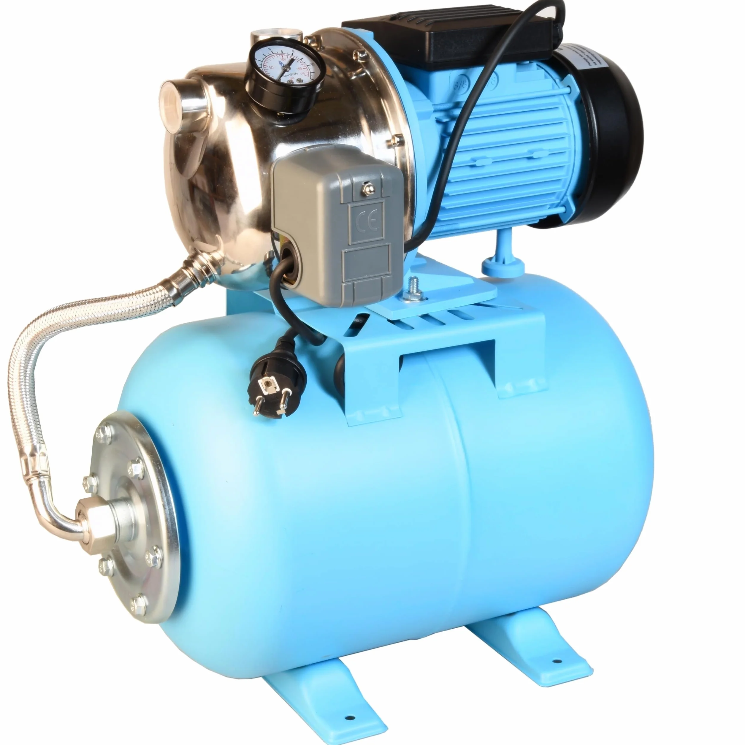 Pompa in acciaio inox JX 1100 (3600 l/h, 1100 W, 50 m), caldaia a pressione 24 l, interruttore a pressione, manometro, per approvvigionamento idrico industriale