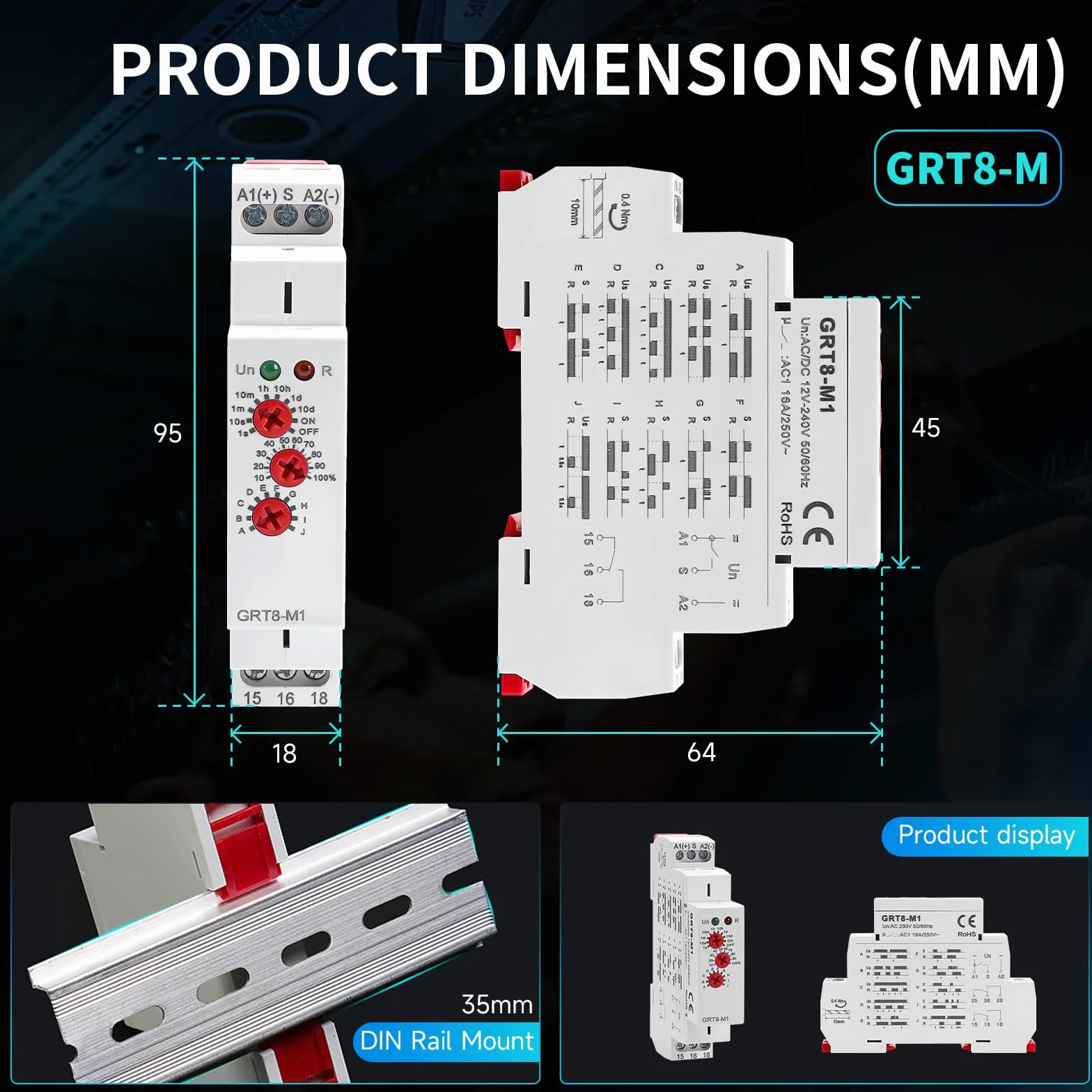 Relè Temporizzato AC/DC12-240V Multifunzione 1 SPDT Temporizzatore 10 Modalità Ritardo 0.1s-10 Giorni con Guida DIN 35mm- Controllo di Precisione Industriale e Domestico