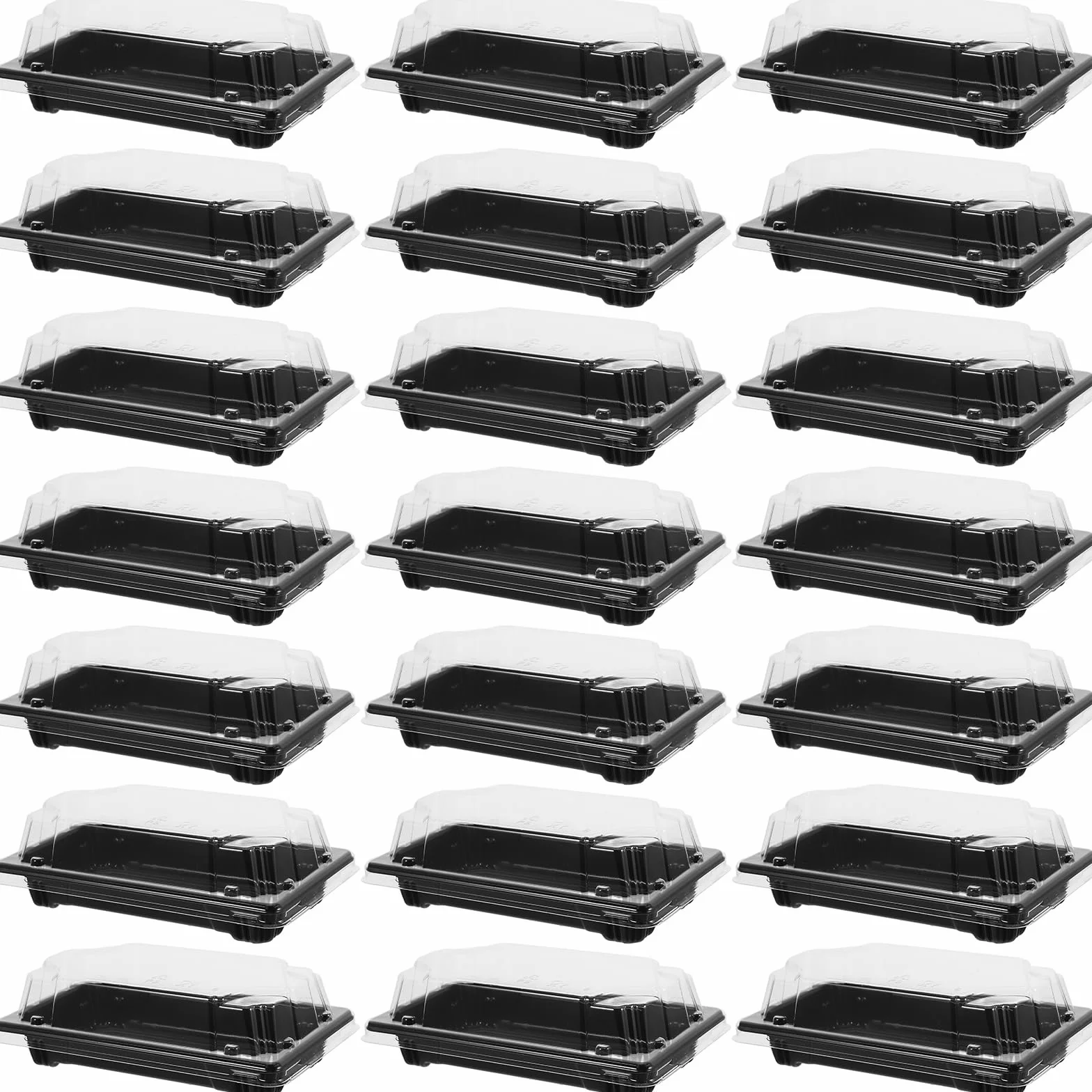 Luxshiny 50 vassoi per sushi con coperchio, scatole usa e getta per sushi, sandwich, frutta, torte, contenitori da asporto, scatole da asporto, colore nero