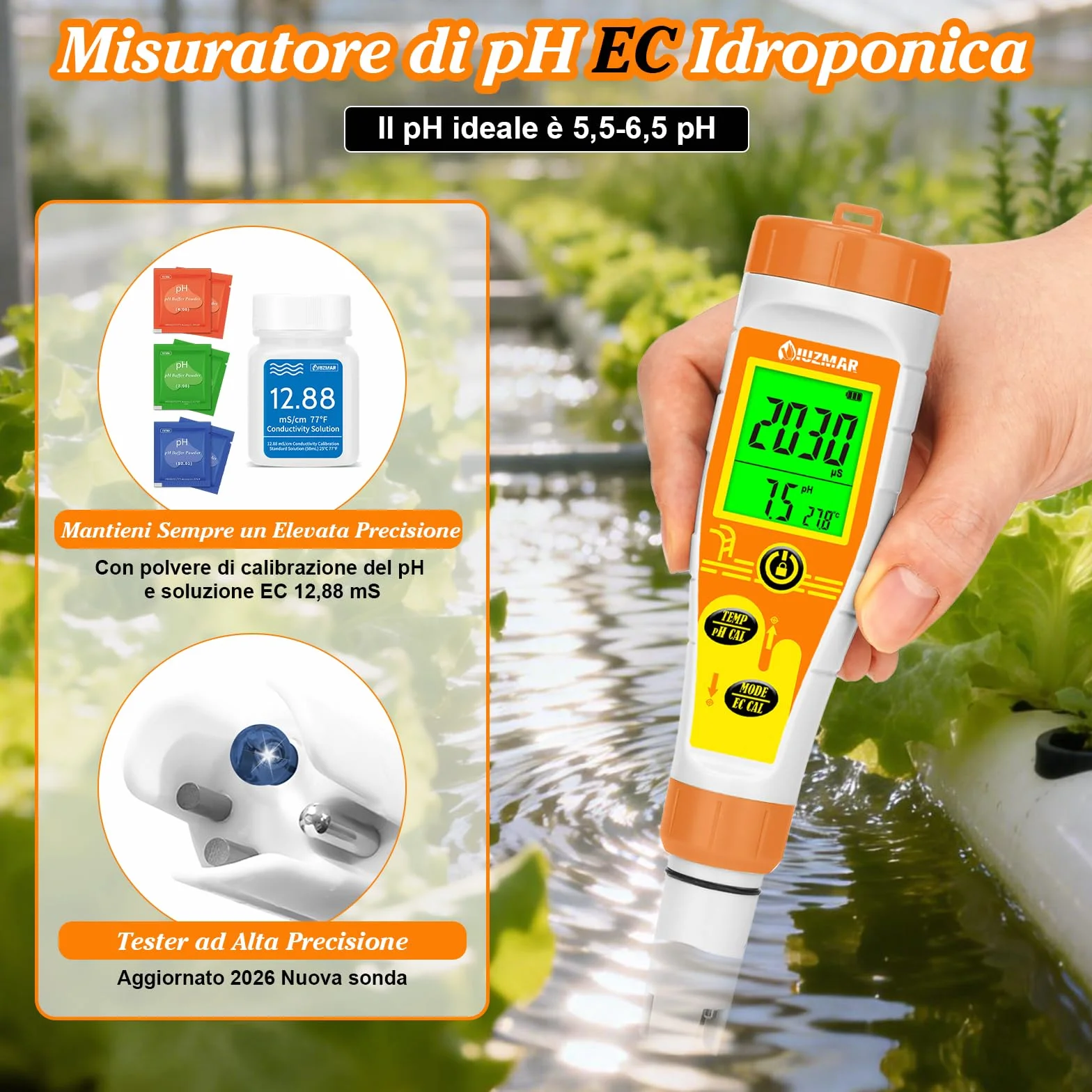 UIUZMAR Misuratore Salinità e pH Acqua, Misuratore pH Sale per Piscina, Misuratore Salinita pH EC TDS Temp 5 in 1 per Acquario Marino, Piscina Salata, Acqua Potabile, Idroponica