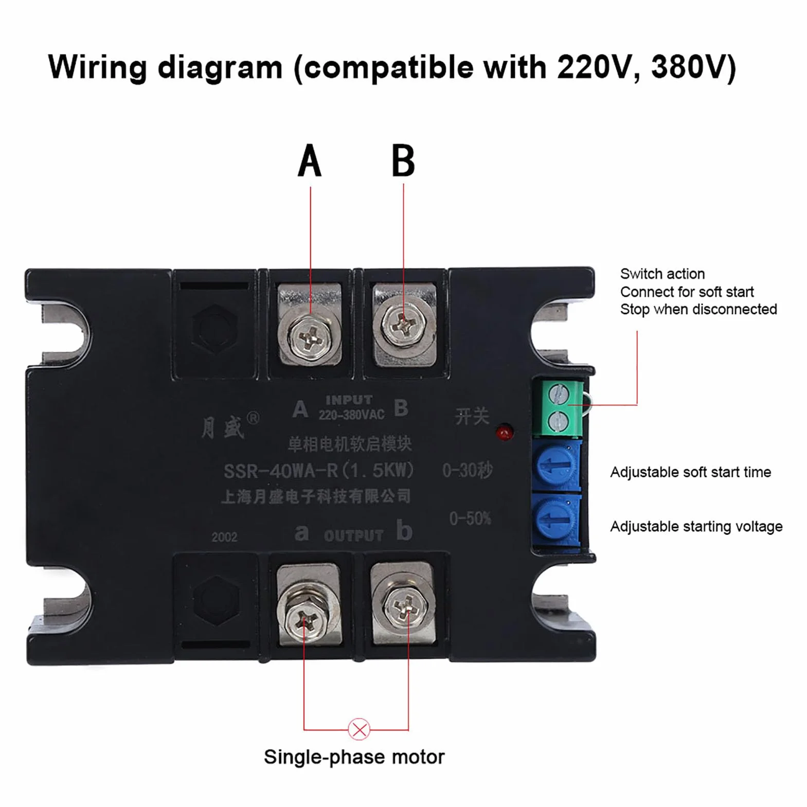 Modulo SSR-40WA-R1 con Fondo in Alluminio Soft Start per Controller Motore Elettrico per Officina Garage con Ventola 380VAC (Modulo+radiatore)