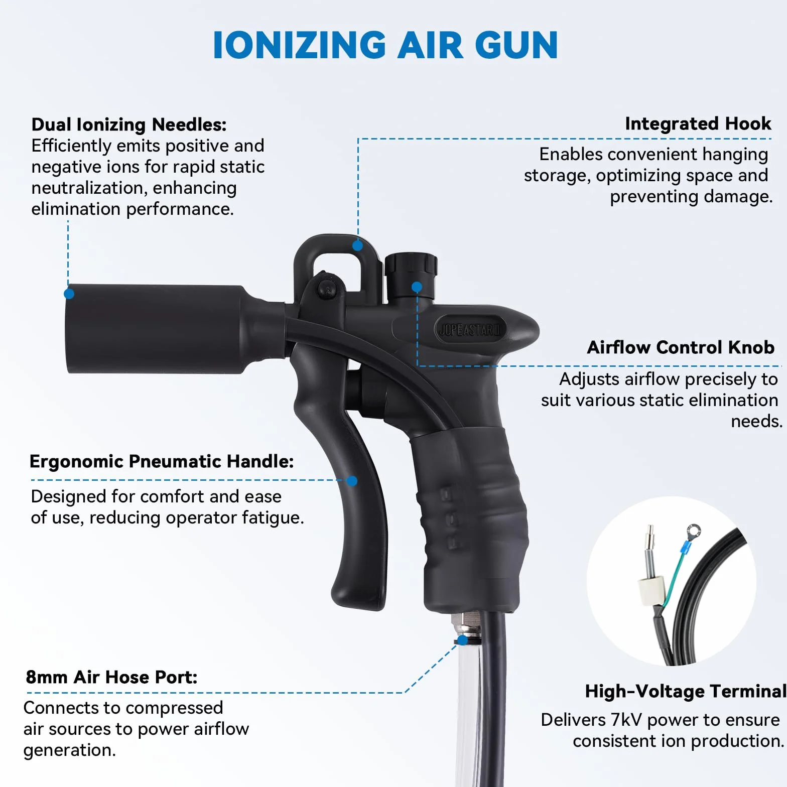 YUCHENGTECH ESD Pistola Antistatica Pistola ad Aria Ionizzante Eliminatore Statico con Generatore ad Alta Tensione 7.0KV per Eliminazione Dell'elettricità Statica
