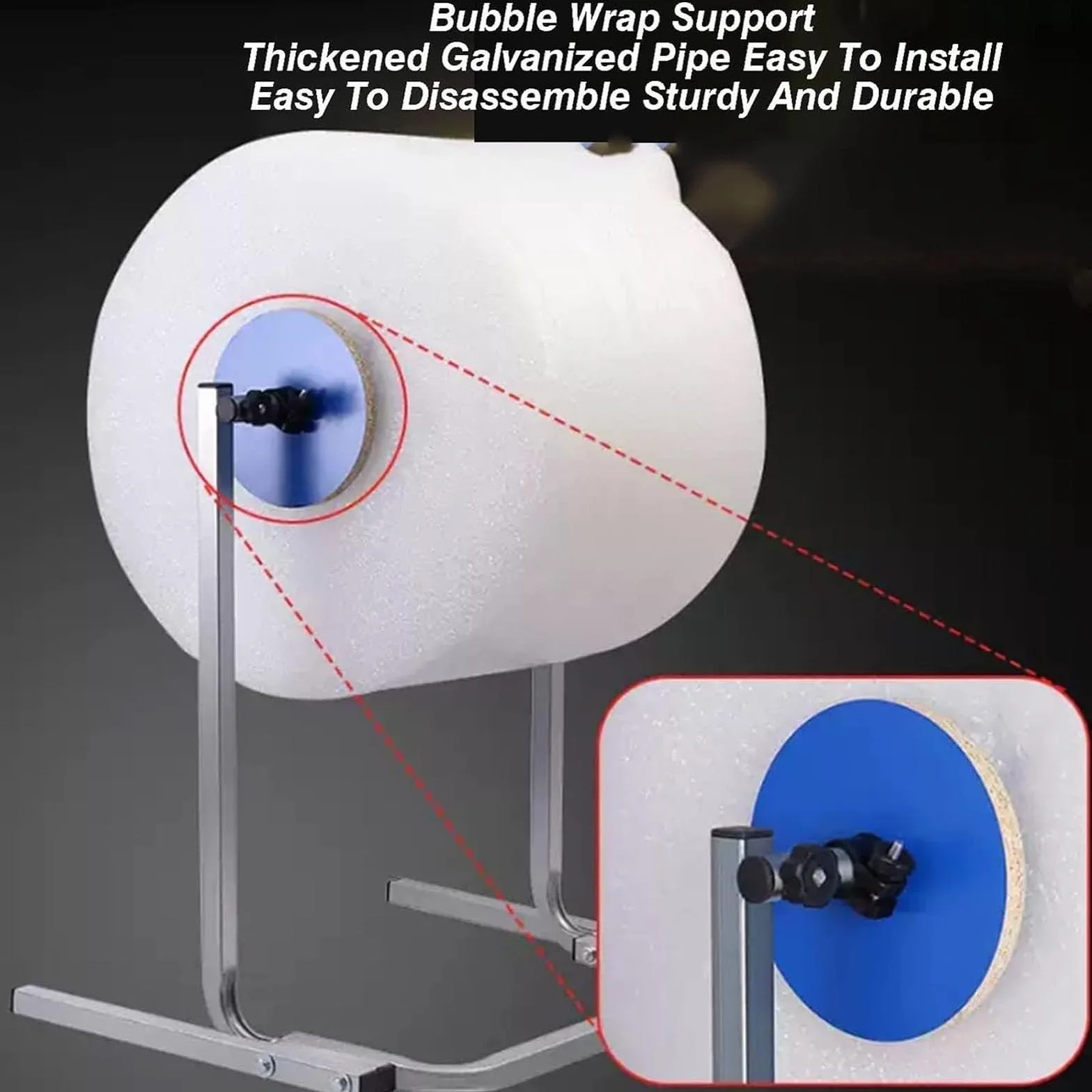 Dispenser per Rotolo di Pluriball, Altezza 84 Cm, in Acciaio Zincato, con Morsetto A Cambio Rapido, Supporto Stabile per Erogazione di Pluriball, Ideale per Magazzino 40cm