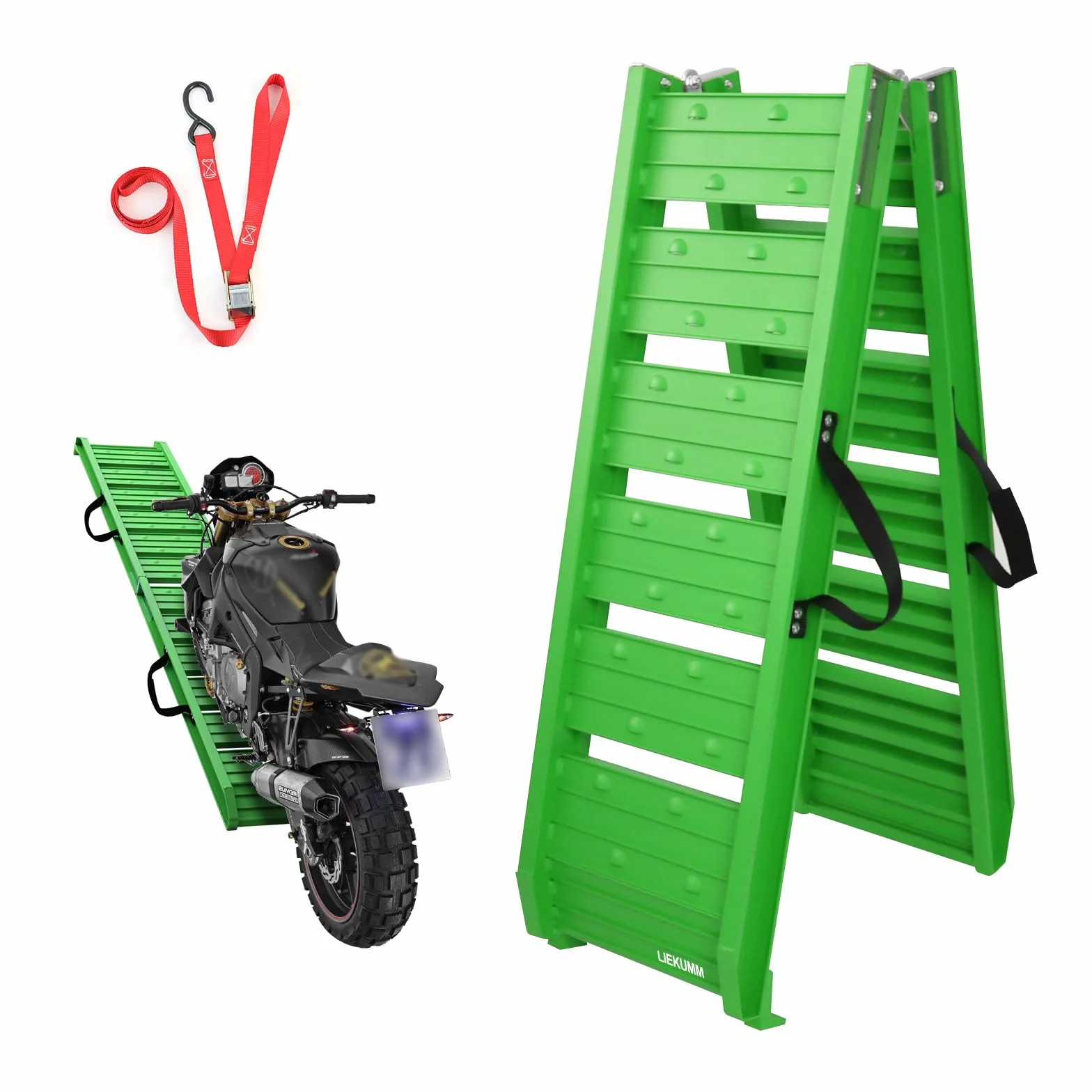 LIEKUMM Rampa di carico in alluminio da 180 cm, capacità 250 kg, rampe da moto per ATV Camion Scooter Quad Tosaerba e Fordirt Bike, pieghevole, 1 pezzo, verde